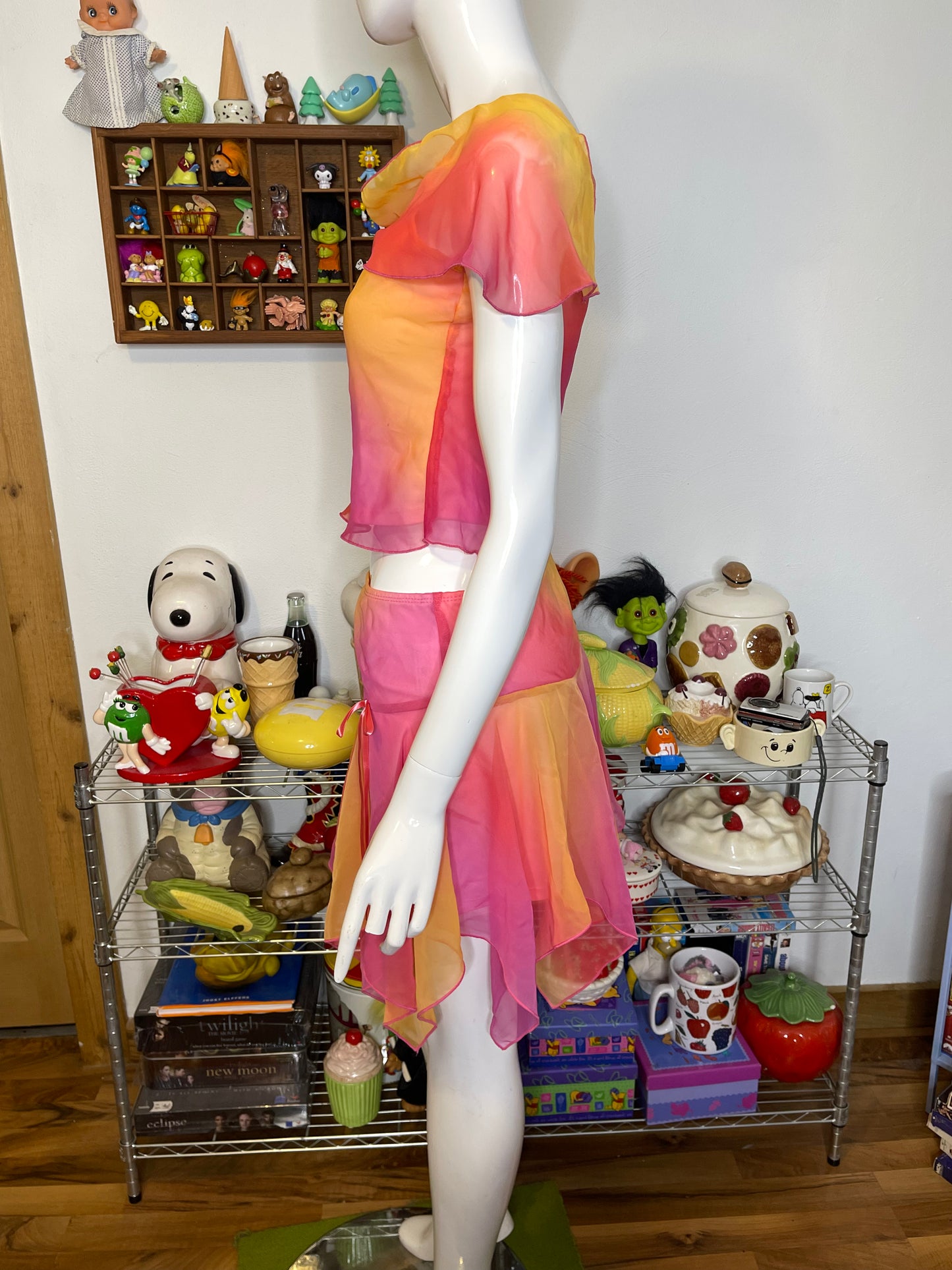 2000s Fairy Sheer Ombre Crop Top & Mini Layered Skirt Set Sz S