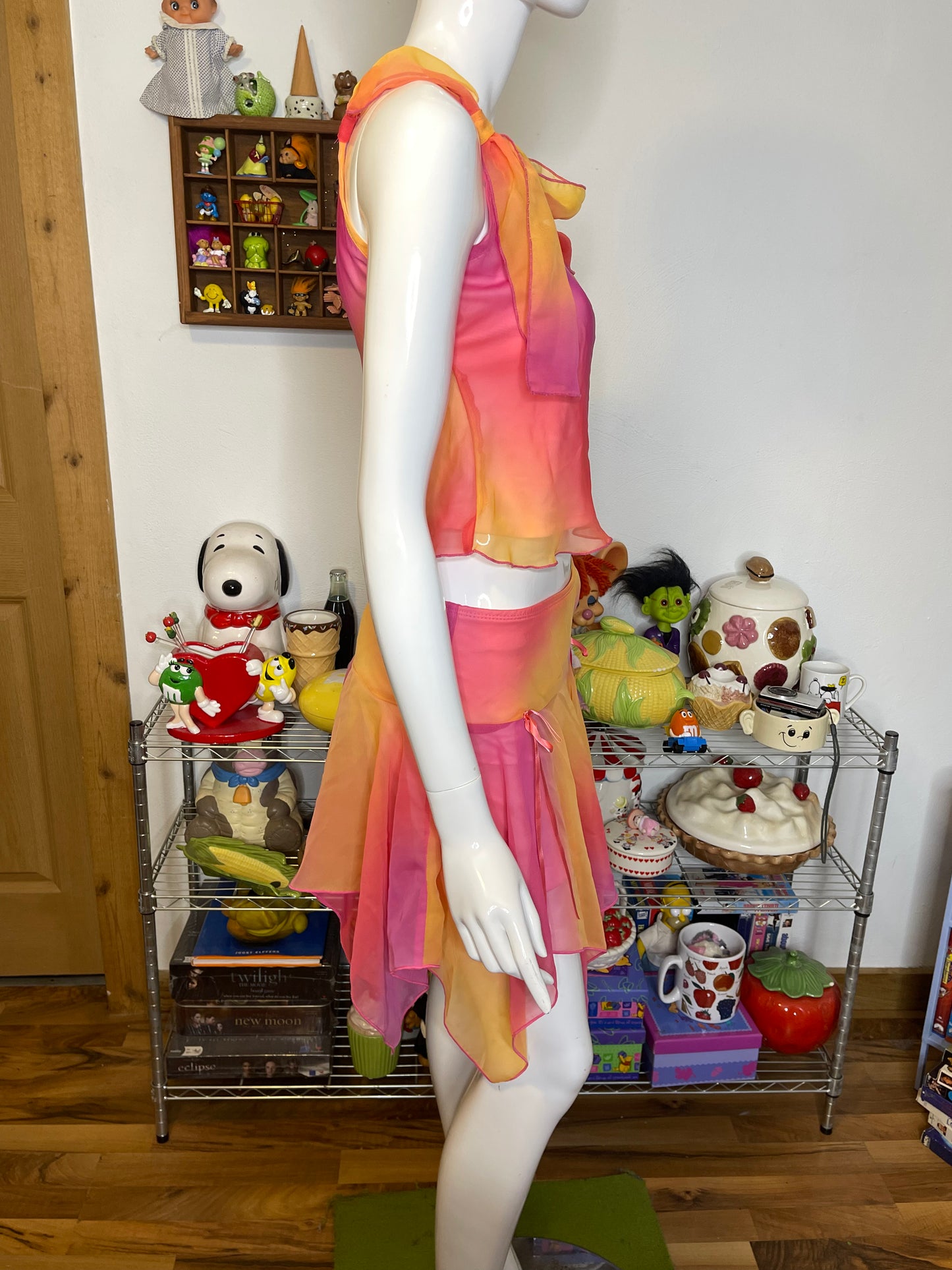 2000s Fairy Sheer Ombre Crop Top & Mini Layered Skirt Set Sz S