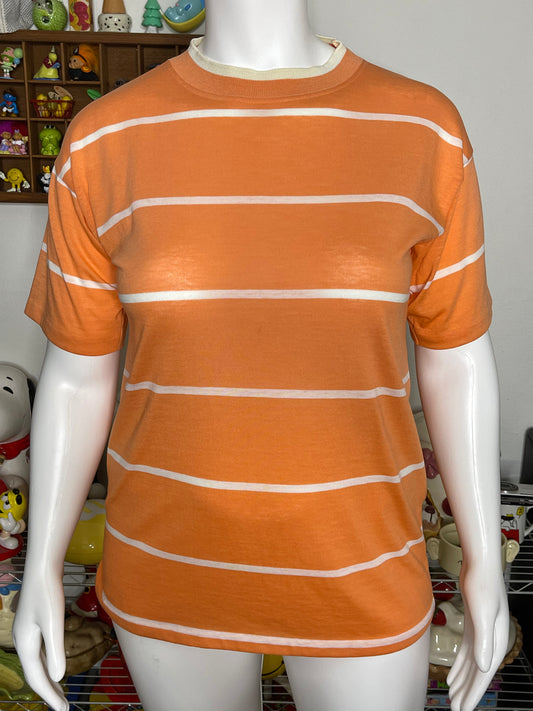 Vintage Orange & White Striped Tee Sz L