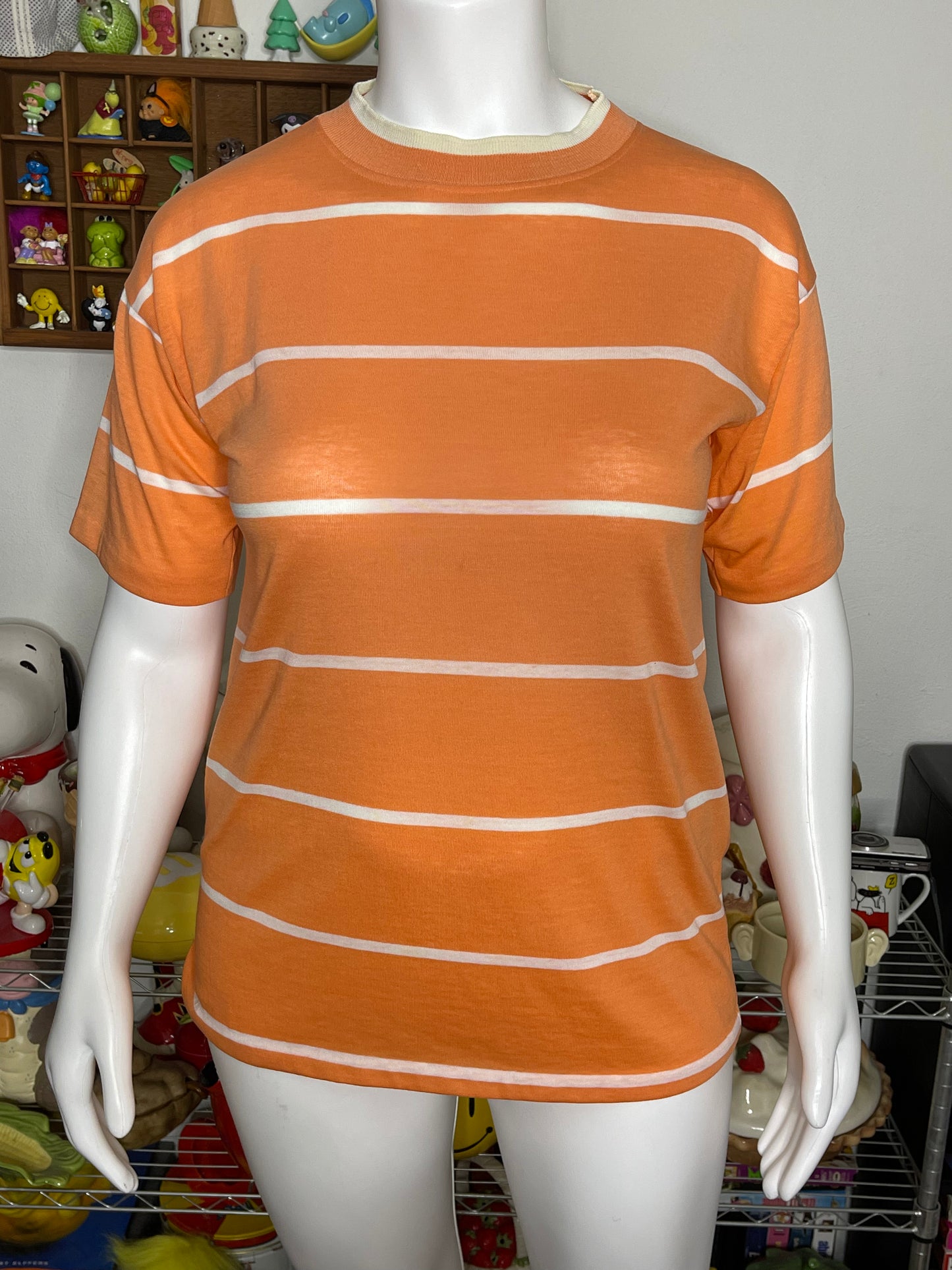 Vintage Orange & White Striped Tee Sz L