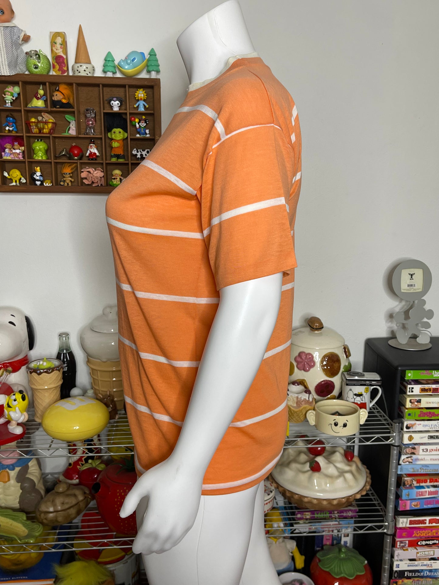 Vintage Orange & White Striped Tee Sz L