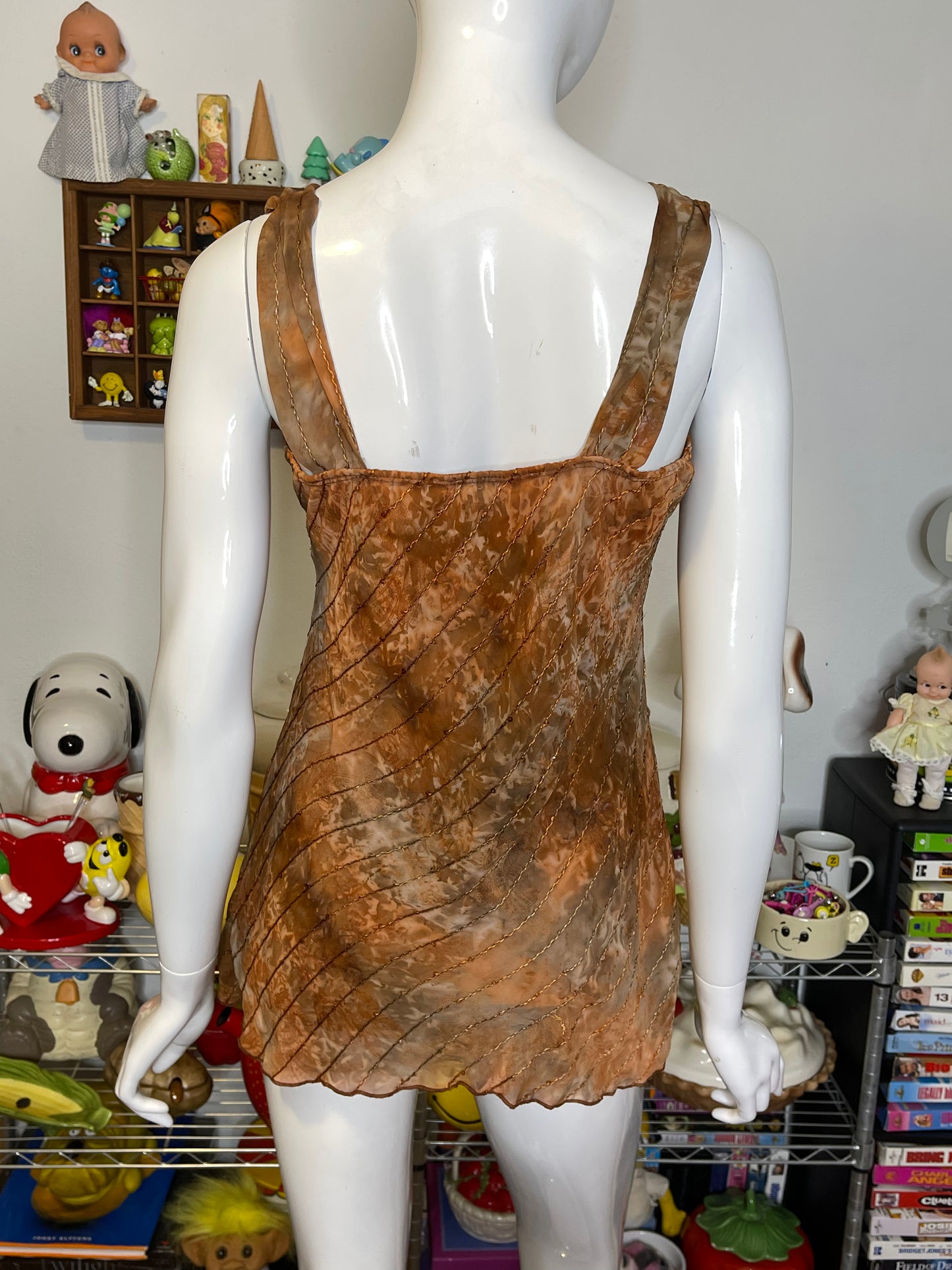 2000s Burnt Orange Brown Sequin Tank Top Sz M