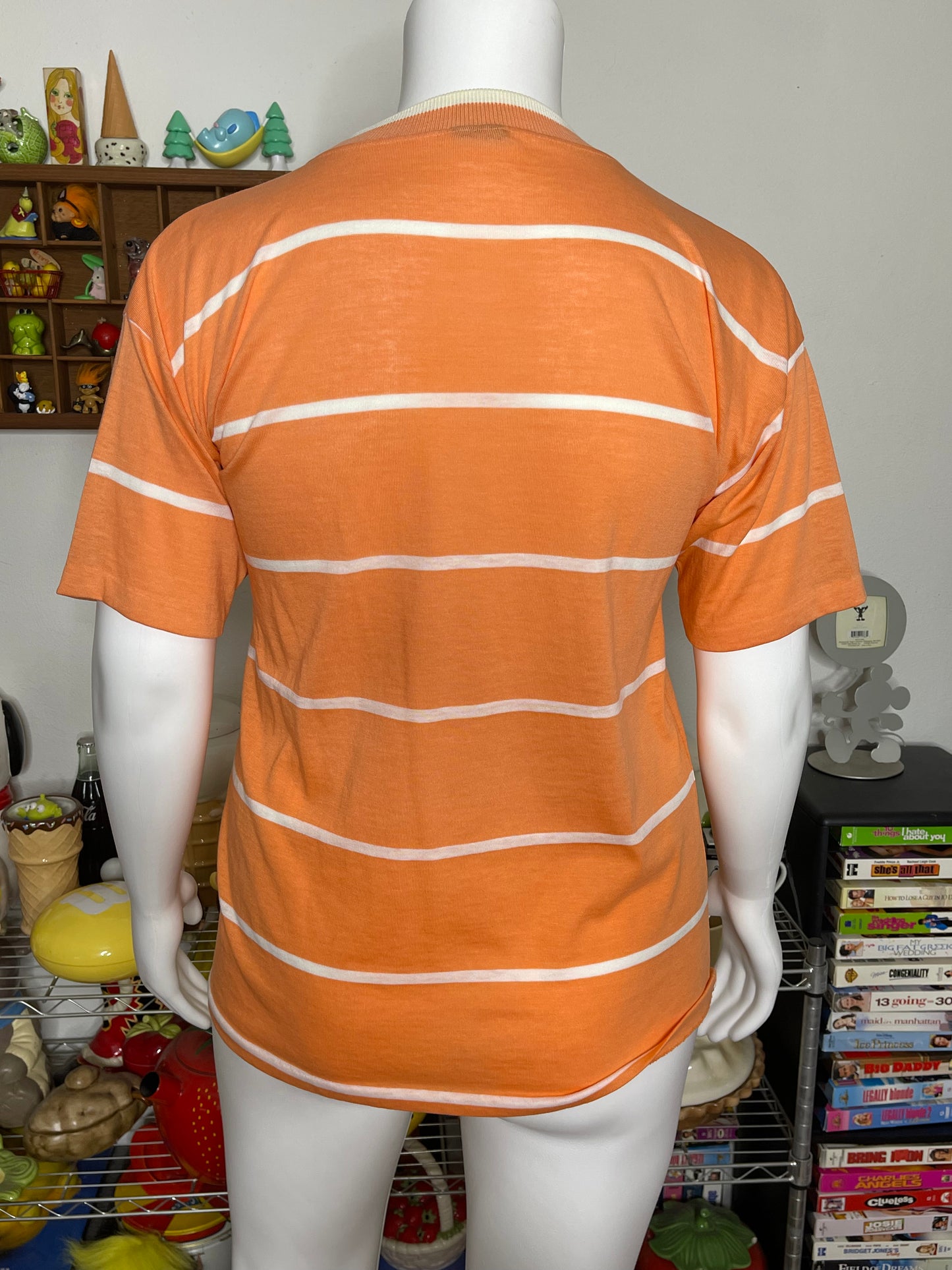 Vintage Orange & White Striped Tee Sz L