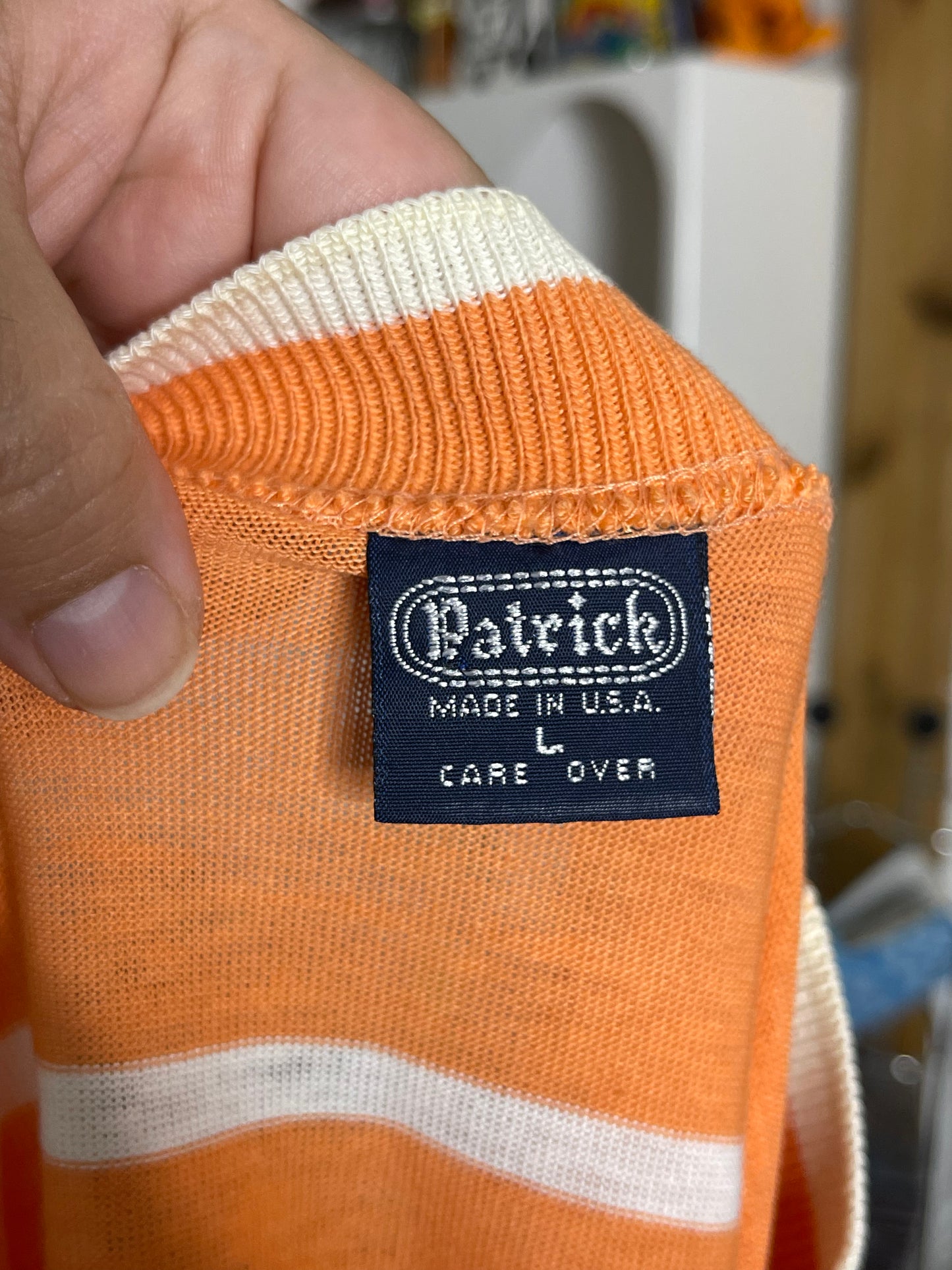 Vintage Orange & White Striped Tee Sz L