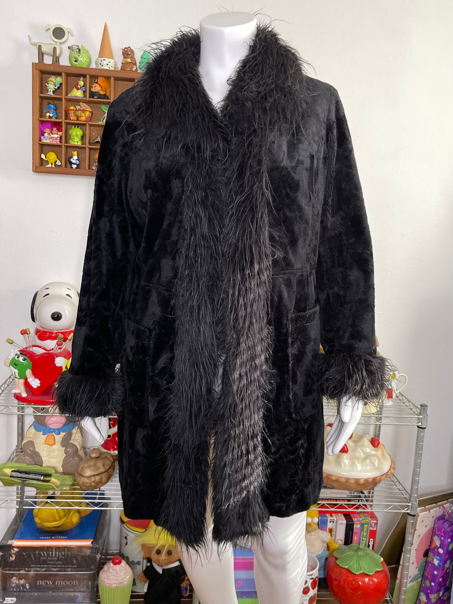 Vintage Black Faux Fur Penny Lane Jacket Sz XXL/1X