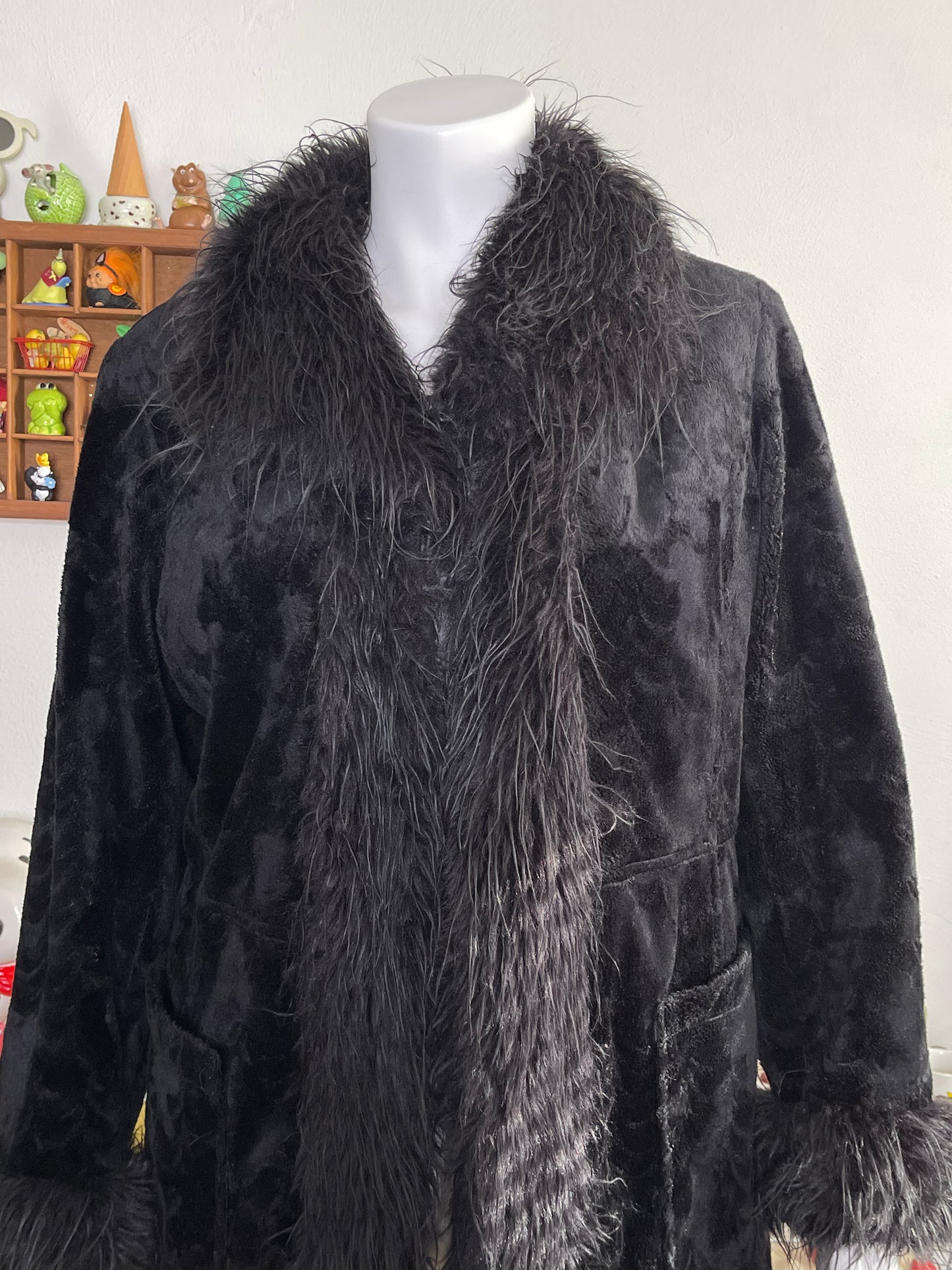 Vintage Black Faux Fur Penny Lane Jacket Sz XXL/1X
