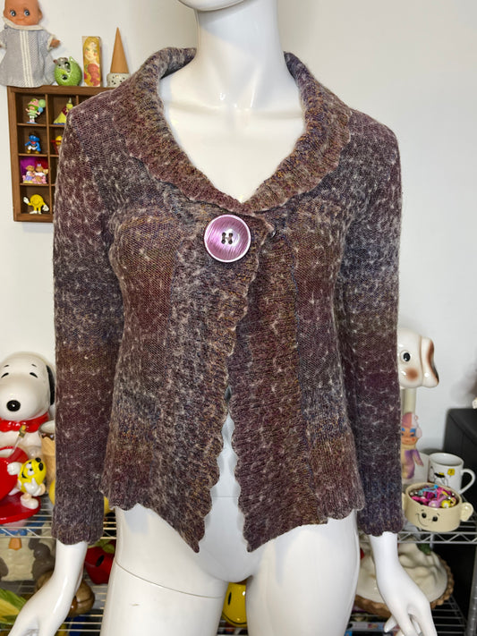 2000s Multicolor Purple Fuzzy Knit Wool Cardigan Sz S