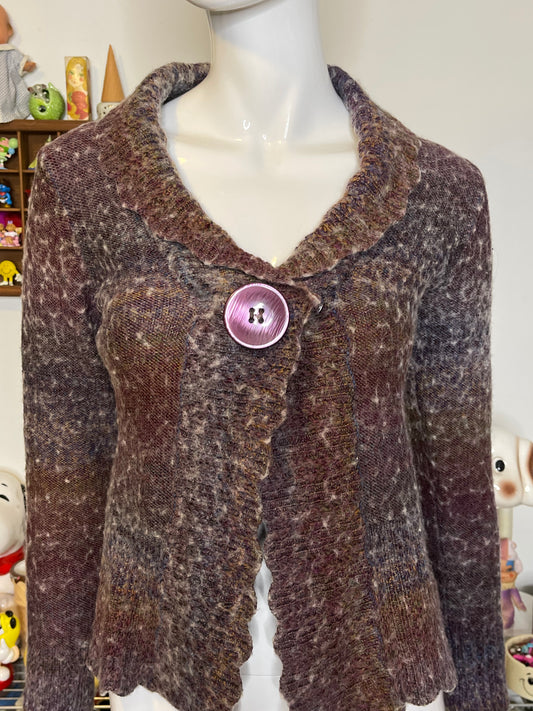 2000s Multicolor Purple Fuzzy Knit Wool Cardigan Sz S