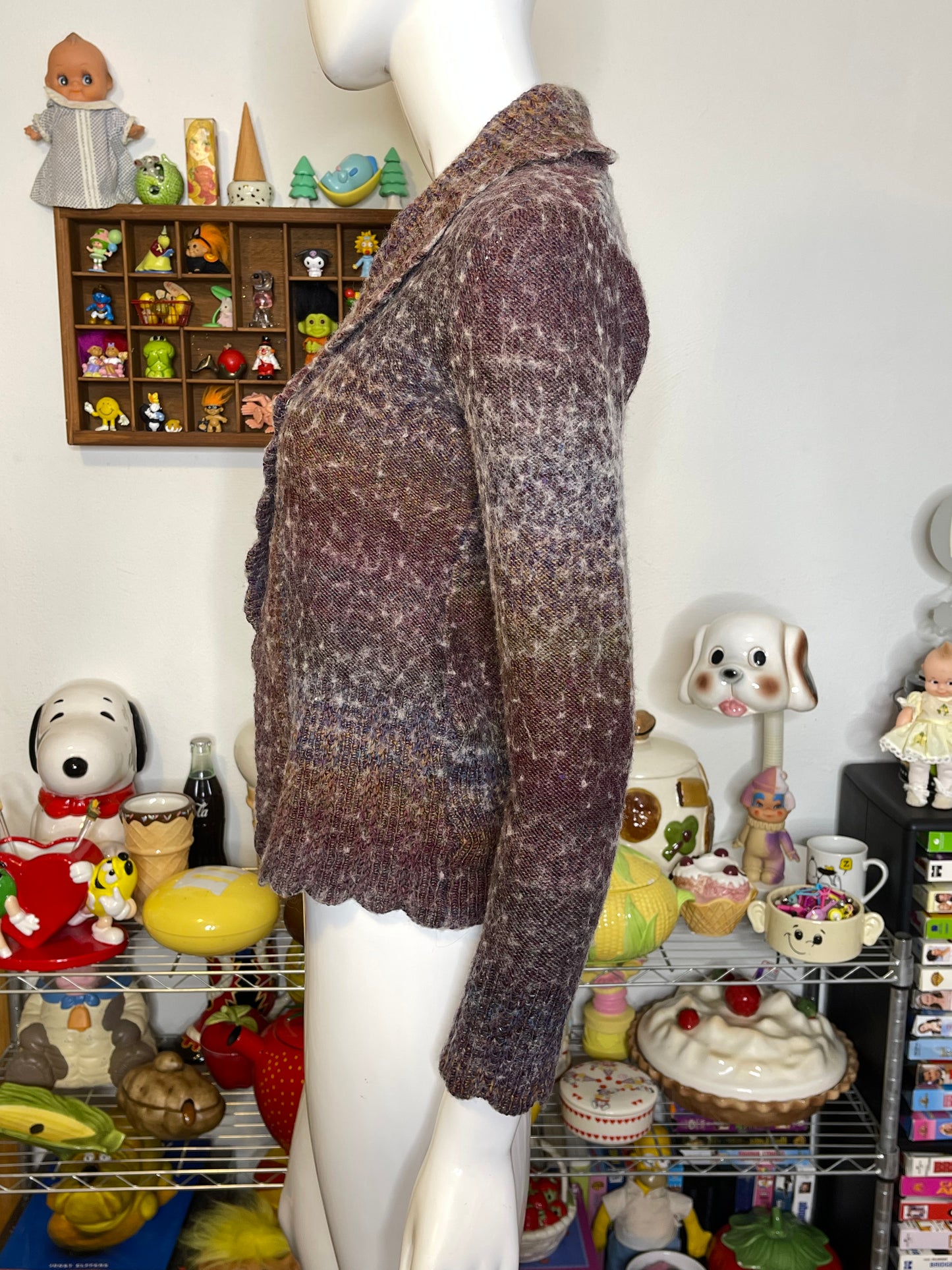 2000s Multicolor Purple Fuzzy Knit Wool Cardigan Sz S