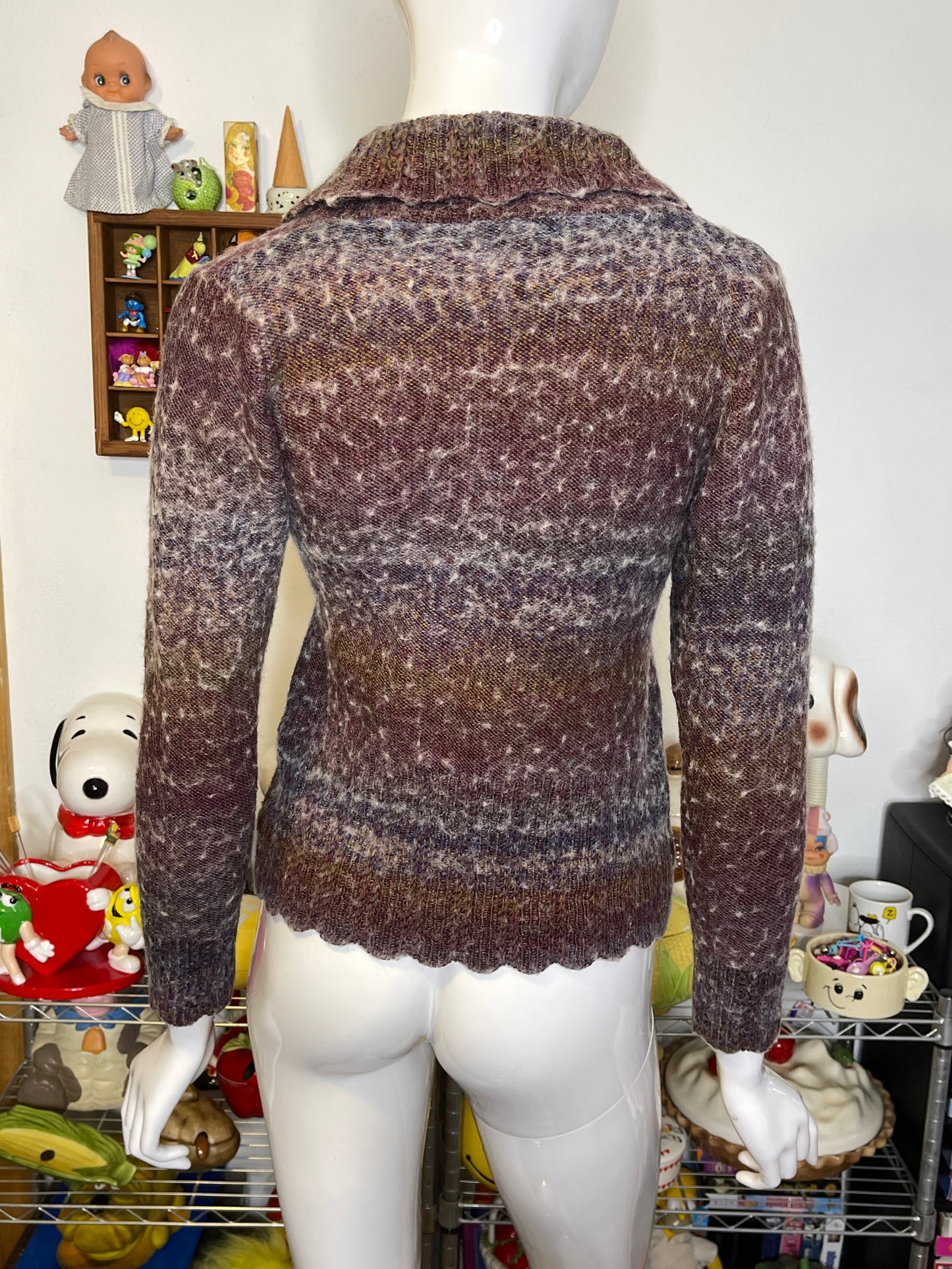 2000s Multicolor Purple Fuzzy Knit Wool Cardigan Sz S