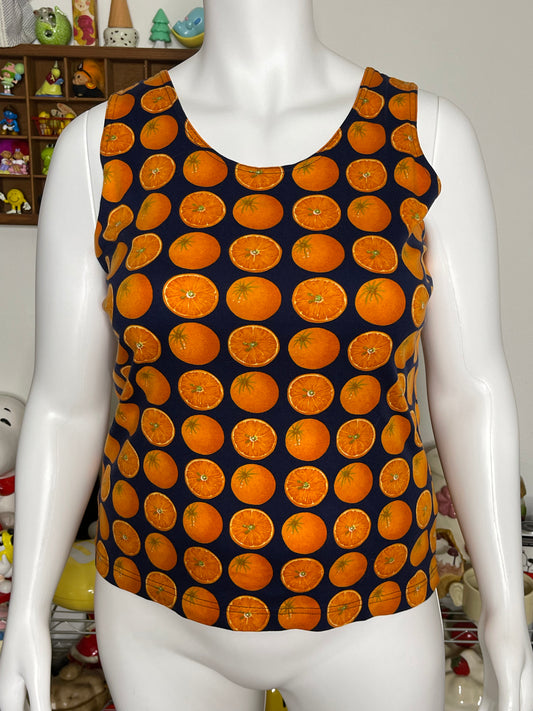Vintage Oranges Fruit Print Tank Top Sz L