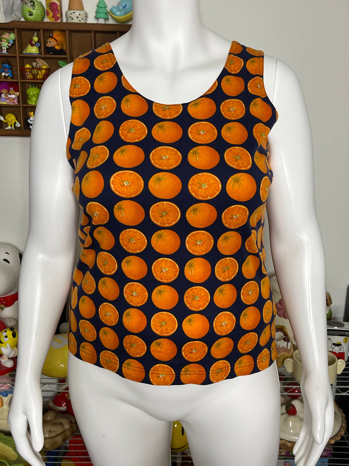 Vintage Oranges Fruit Print Tank Top Sz L