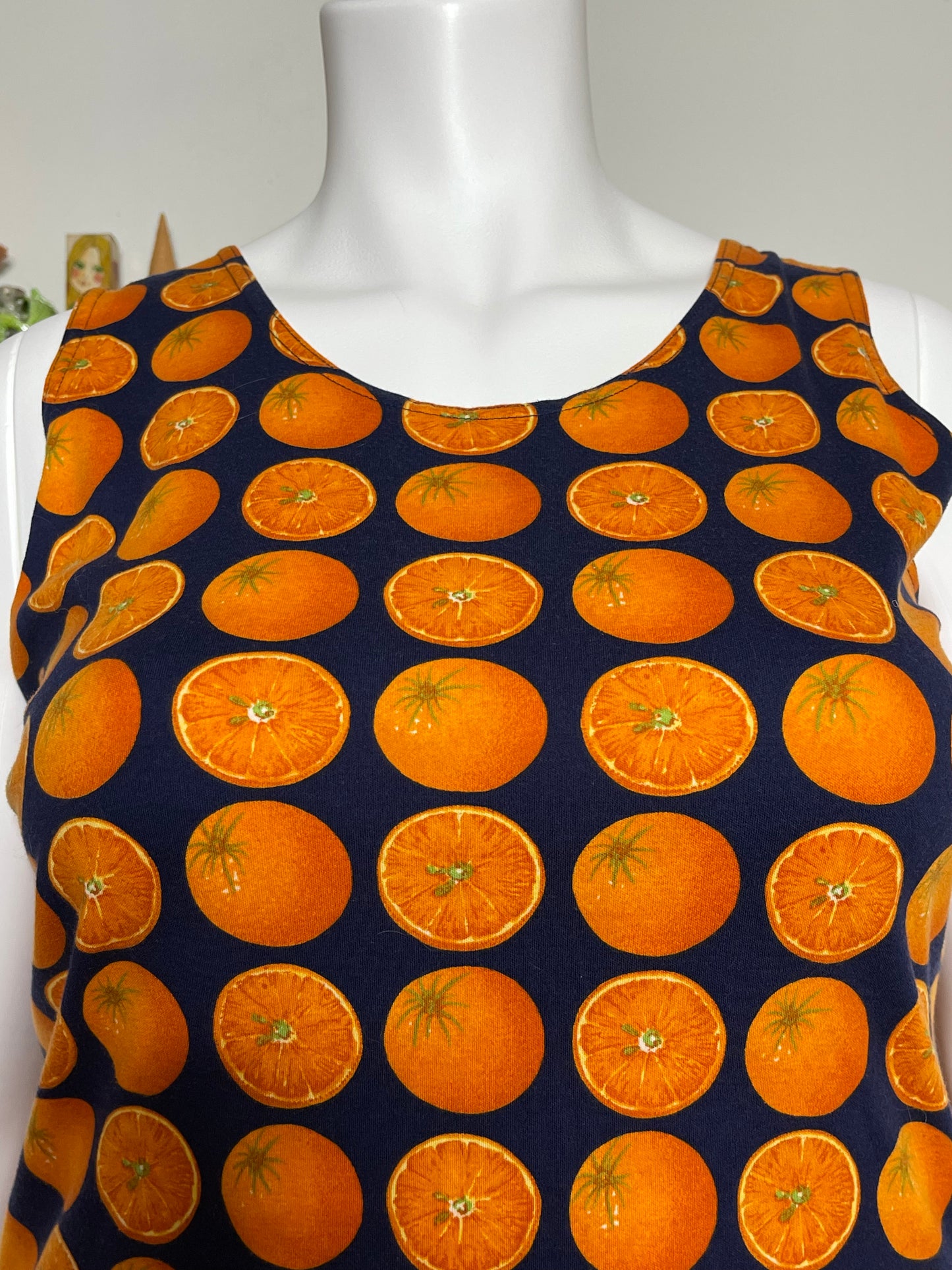 Vintage Oranges Fruit Print Tank Top Sz L