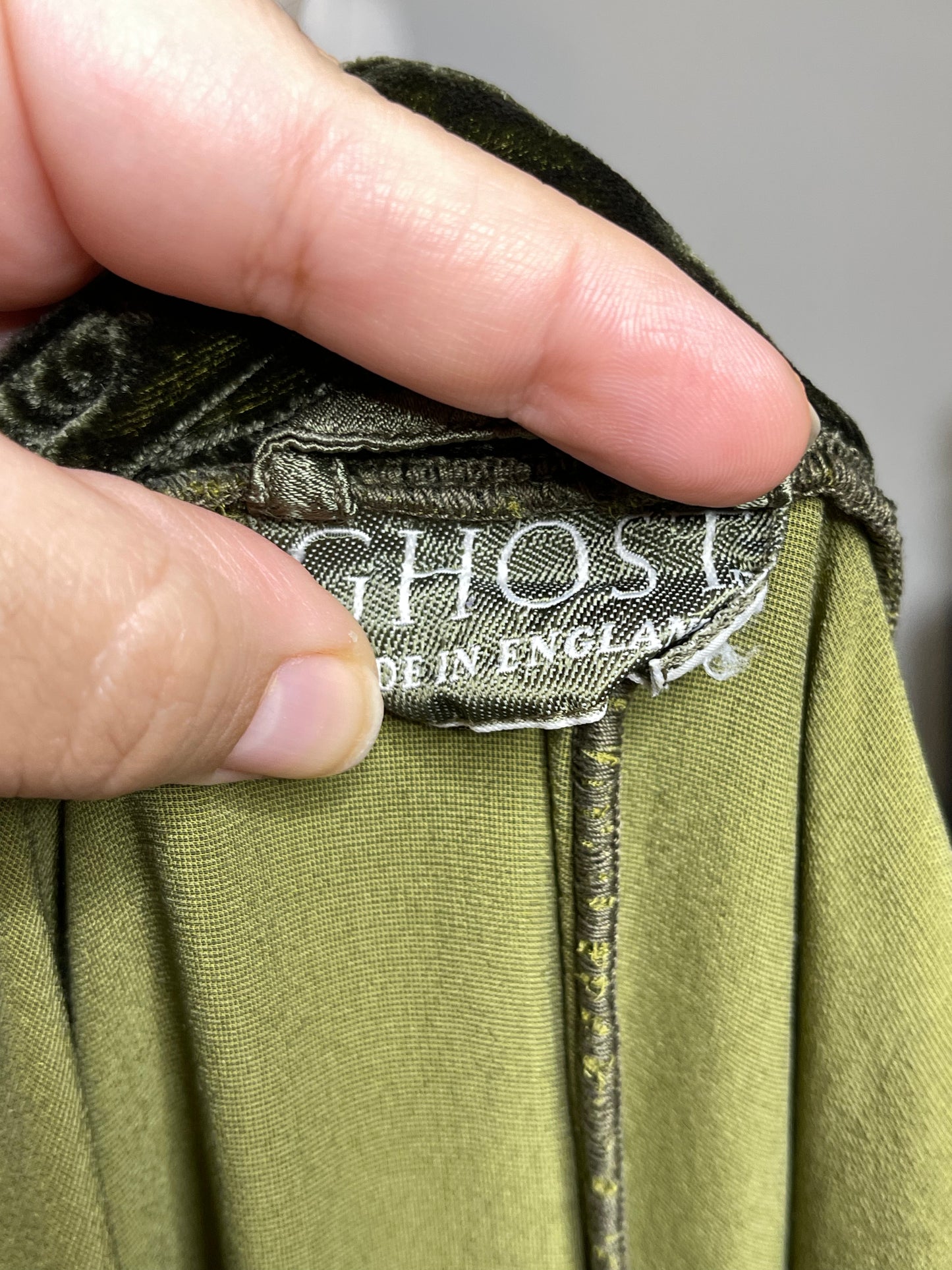 Vintage Frosty Moss Green Crushed Velvet Button Down Oversized Top Sz S