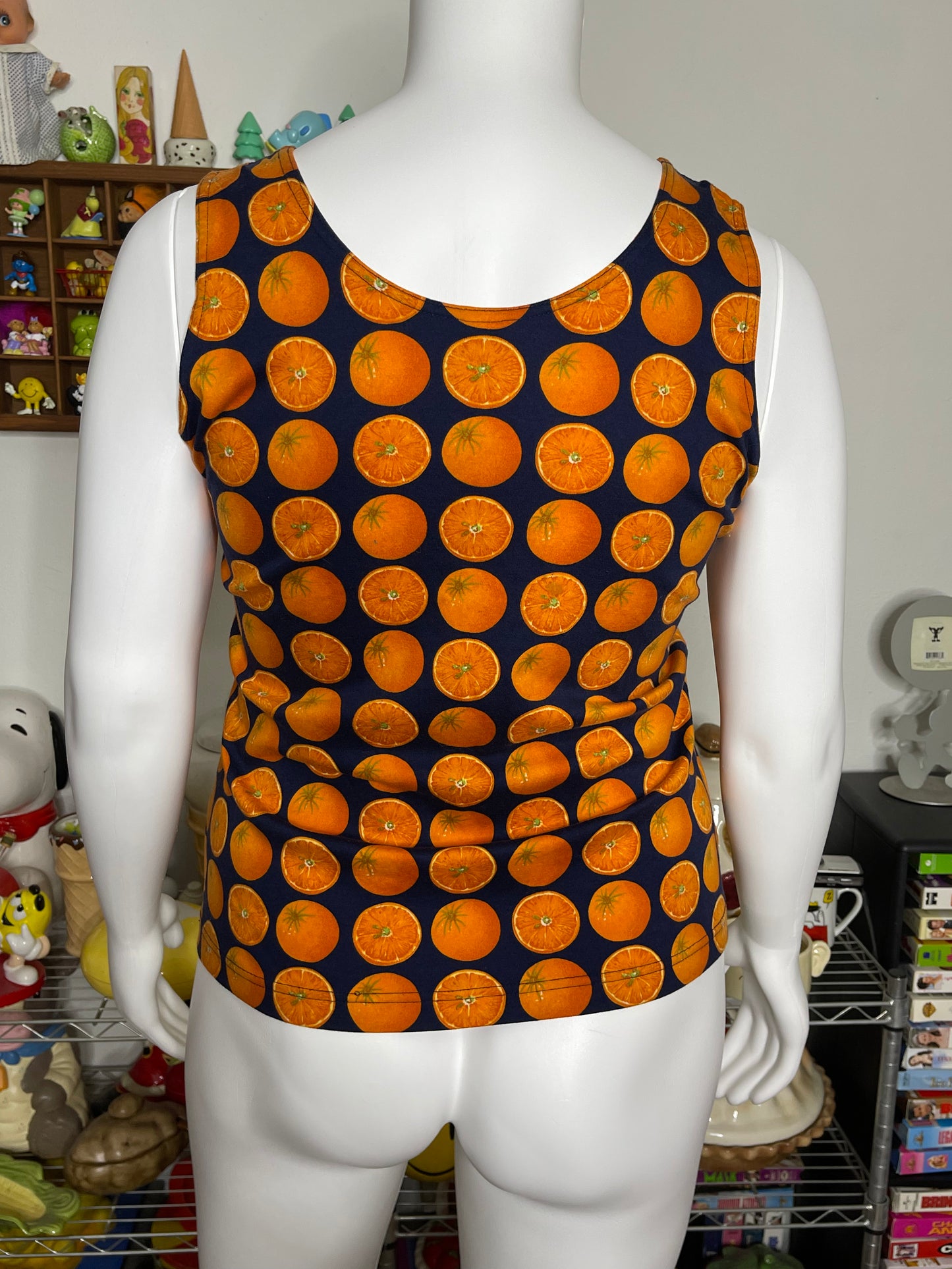 Vintage Oranges Fruit Print Tank Top Sz L