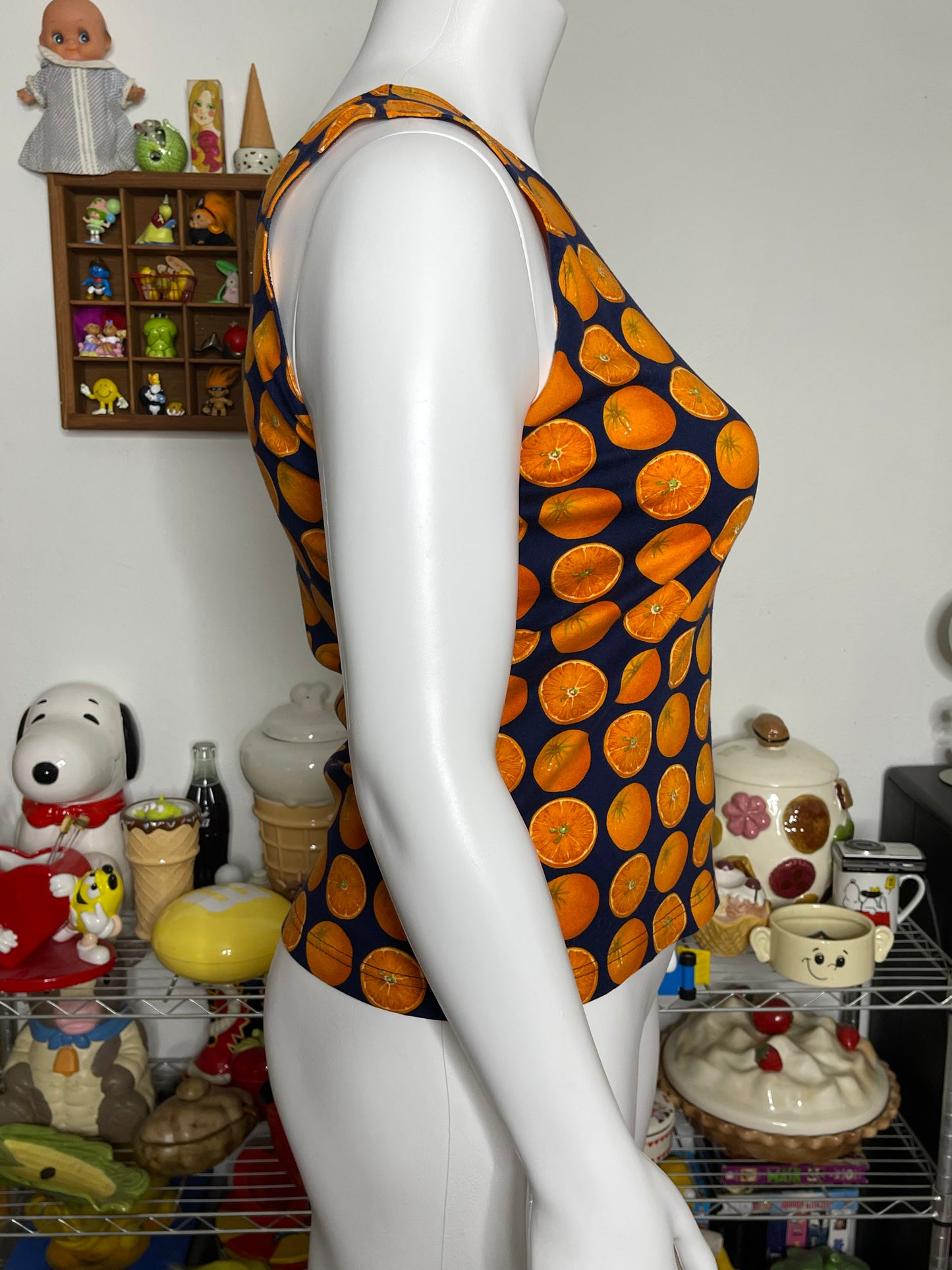 Vintage Oranges Fruit Print Tank Top Sz L