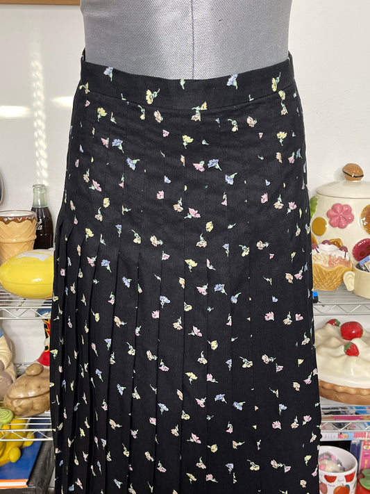 Vintage 70s Givenchy Flower Print Pleated Skirt Sz S 27in