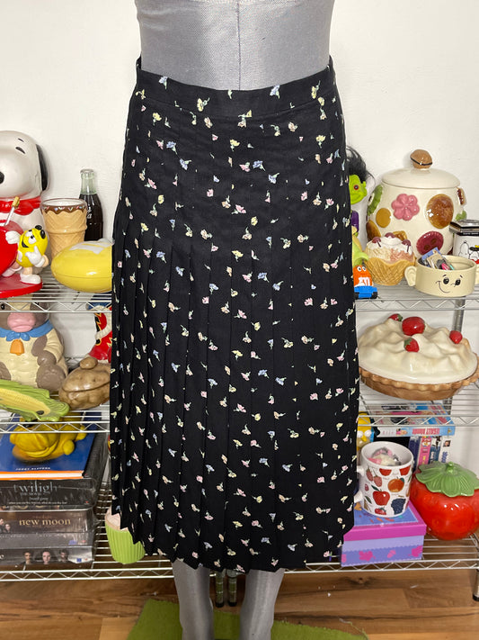 Vintage 70s Givenchy Flower Print Pleated Skirt Sz S 27in