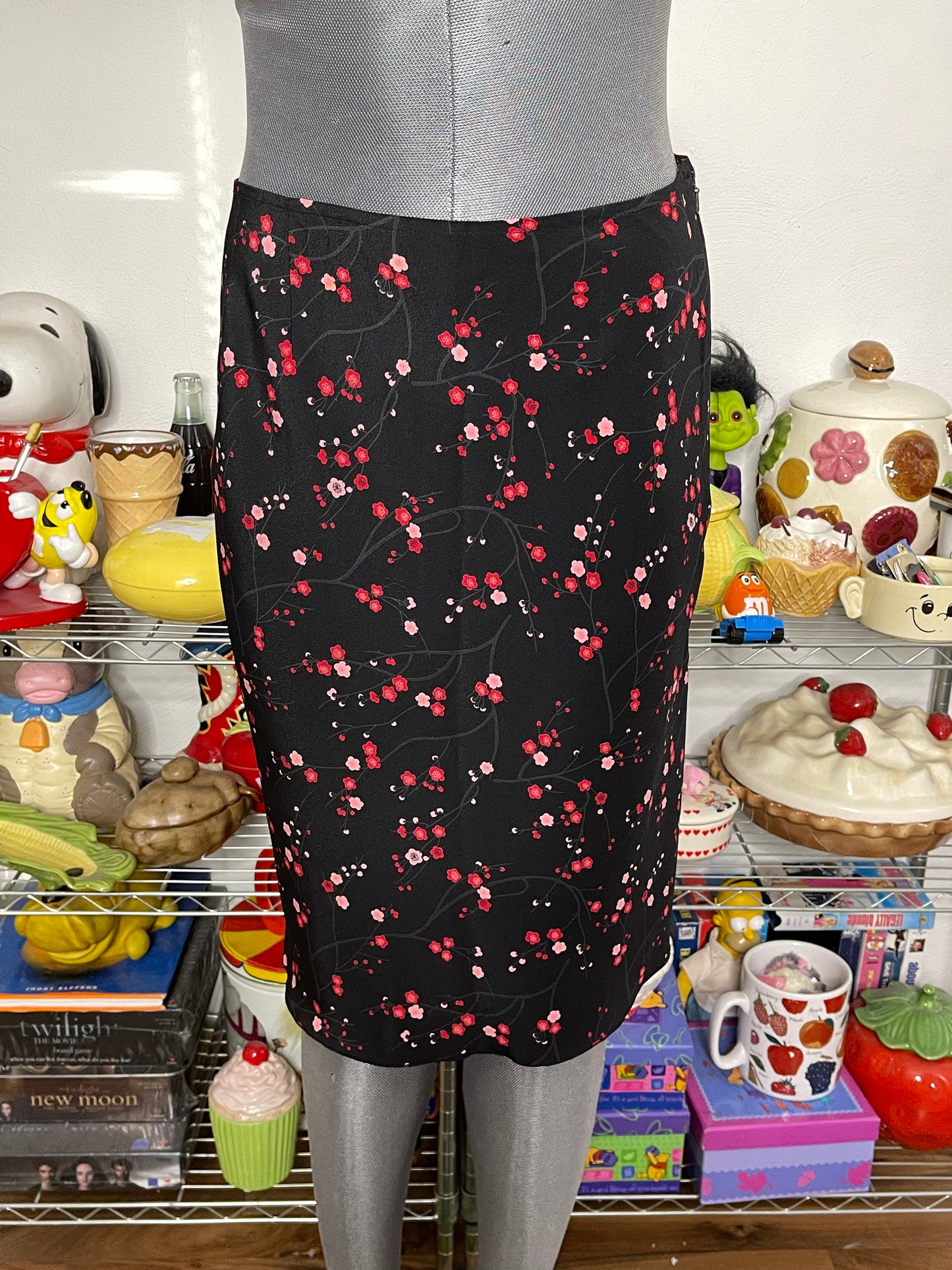 2000s Express Floral Cherry Blossom Midi Skirt Sz 3/4
