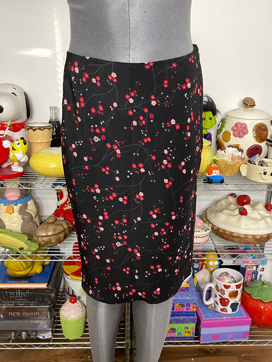 2000s Express Floral Cherry Blossom Midi Skirt Sz 3/4