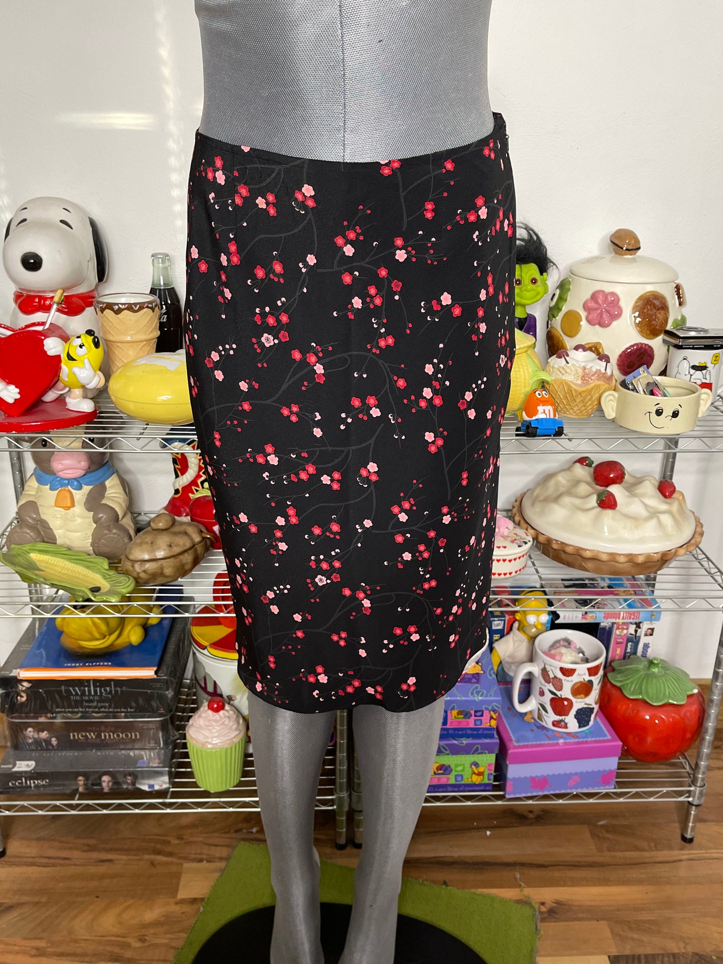 2000s Express Floral Cherry Blossom Midi Skirt Sz 3/4