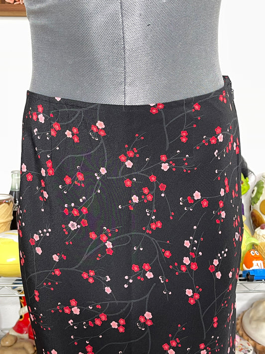 2000s Express Floral Cherry Blossom Midi Skirt Sz 3/4