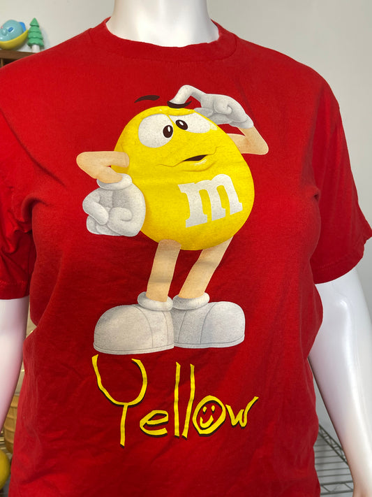 Yellow M&M Red Graphic Tee Sz L