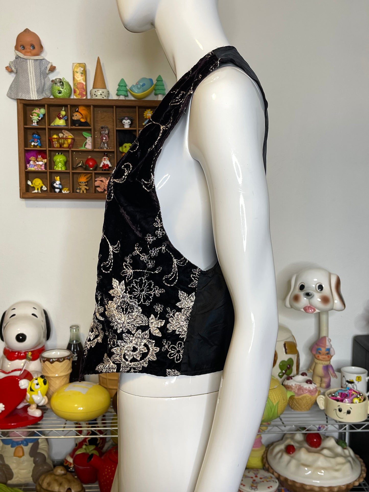 Vintage Dark Deep Purple Velvet Flower Embroidered Vest Sz S