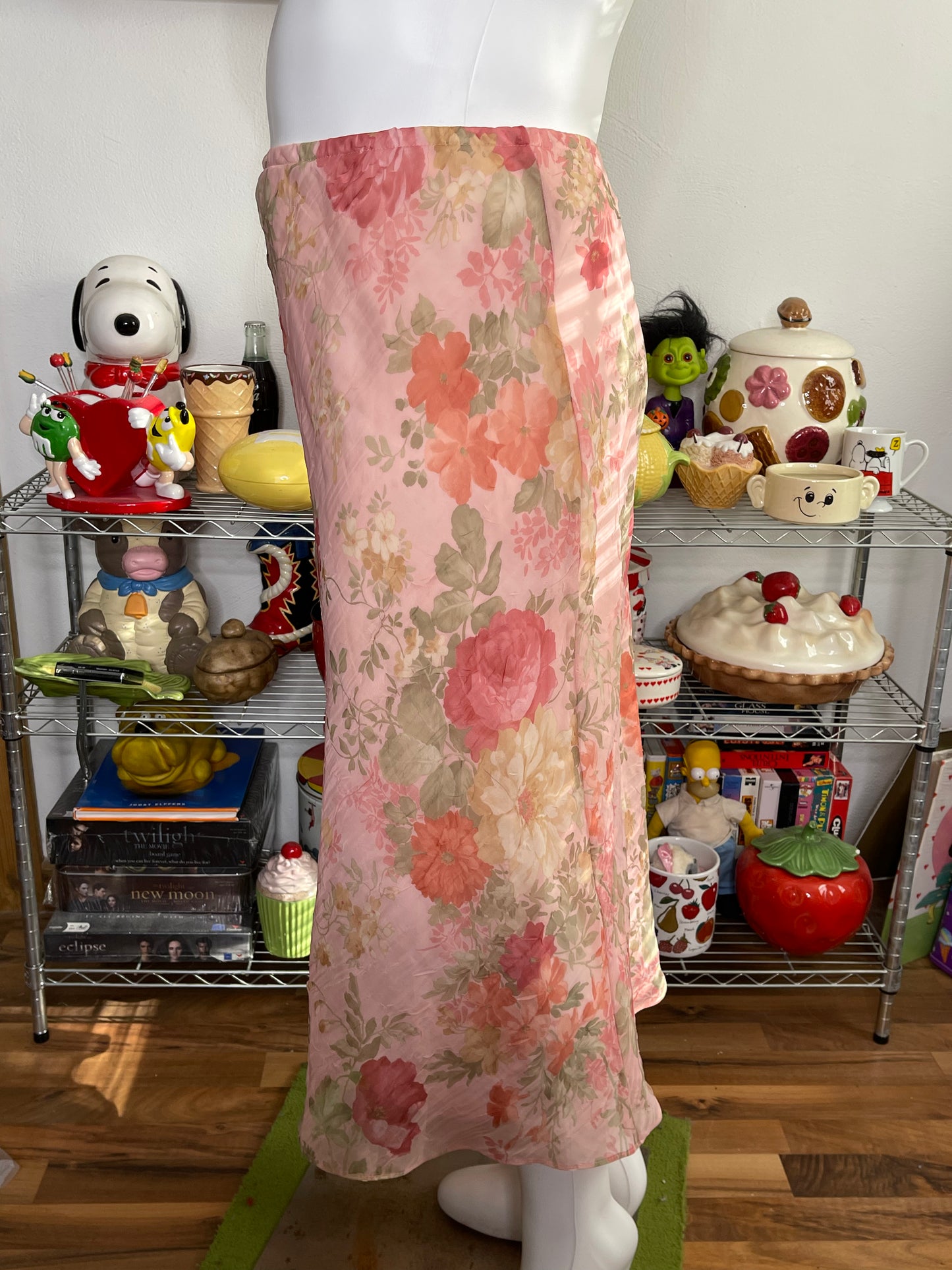 2000s Peachy Floral Watercolor Maxi Skirt Sz 16P