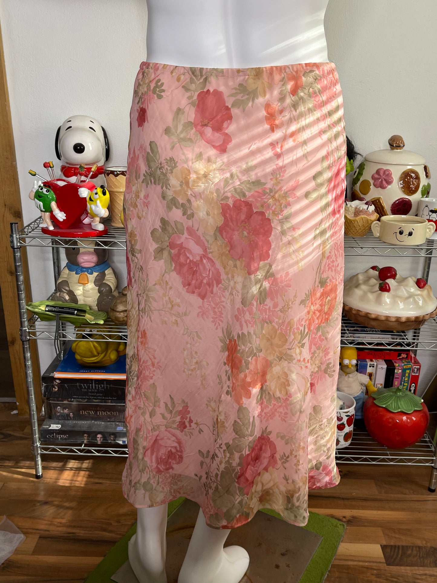 2000s Peachy Floral Watercolor Maxi Skirt Sz 16P