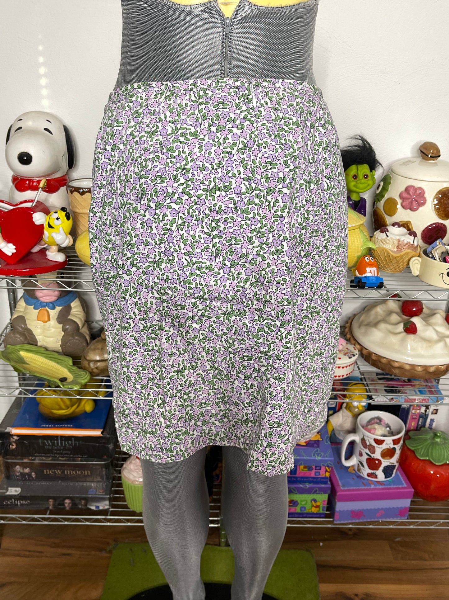 2000s Purple Flower Print Skirt Sz 10 28in