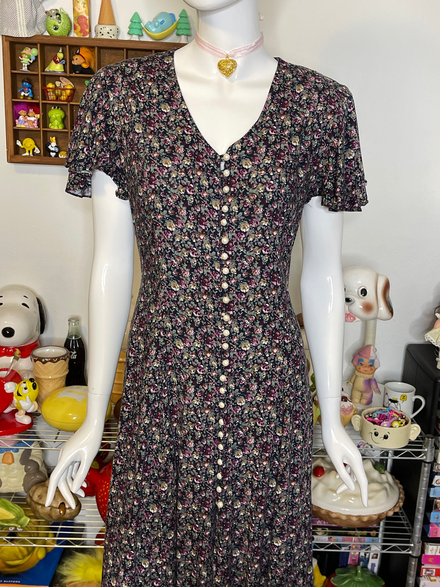 Vintage Dark Floral Grunge Maxi Dress Sz M