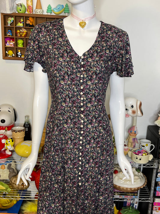 Vintage Dark Floral Grunge Maxi Dress Sz M