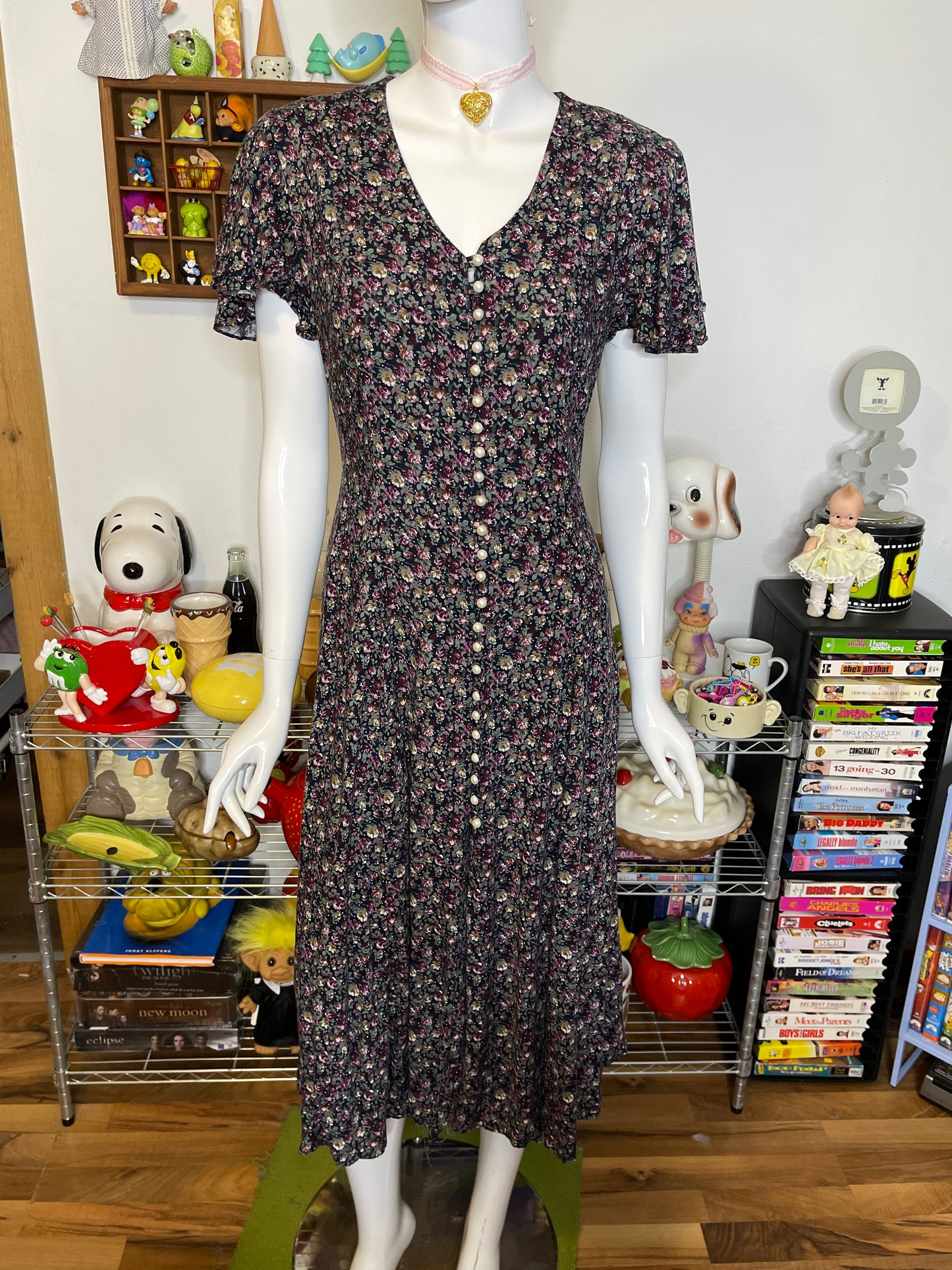 Vintage Dark Floral Grunge Maxi Dress Sz M