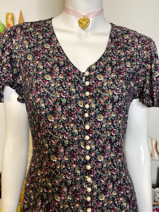 Vintage Dark Floral Grunge Maxi Dress Sz M