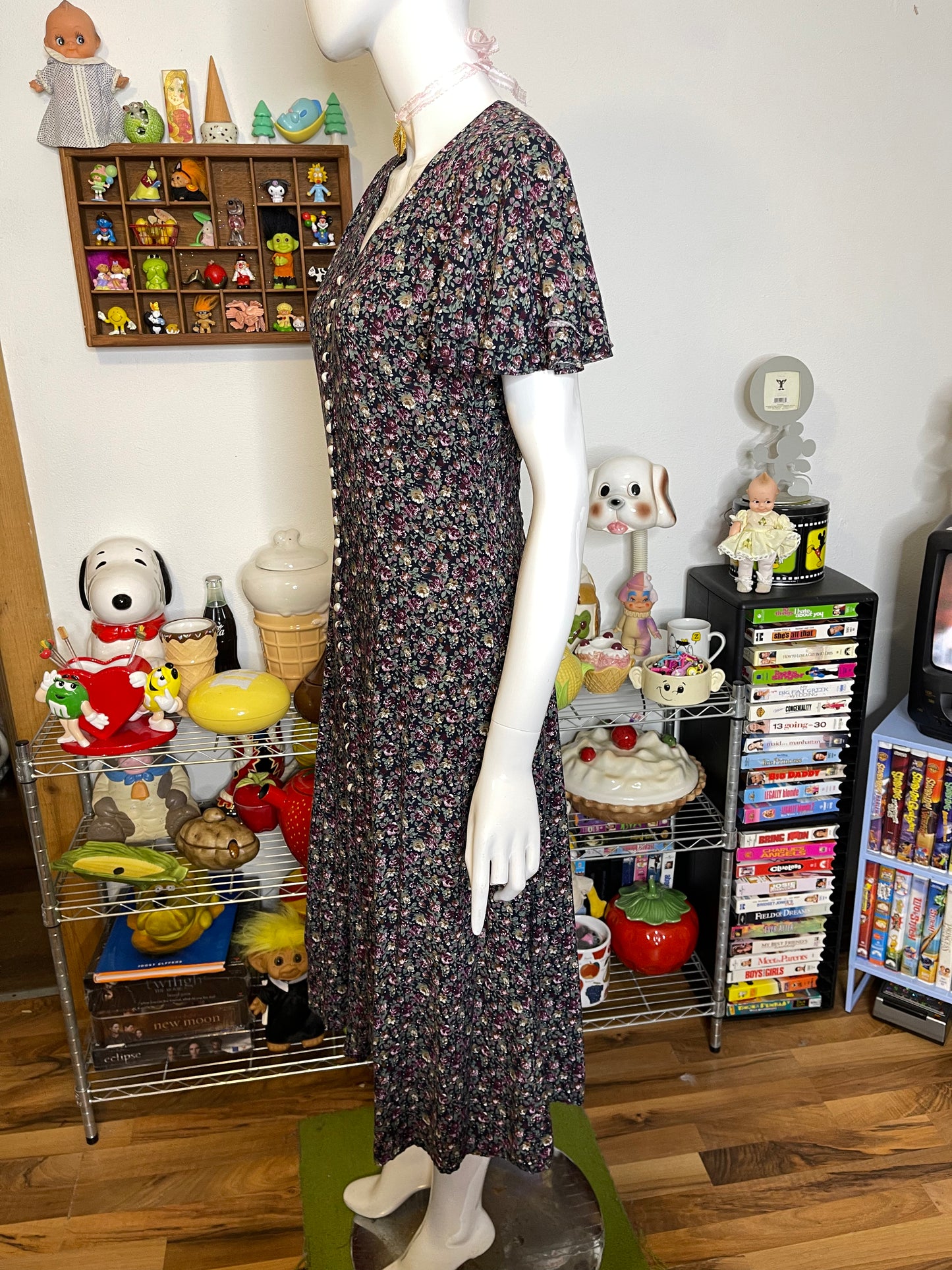 Vintage Dark Floral Grunge Maxi Dress Sz M