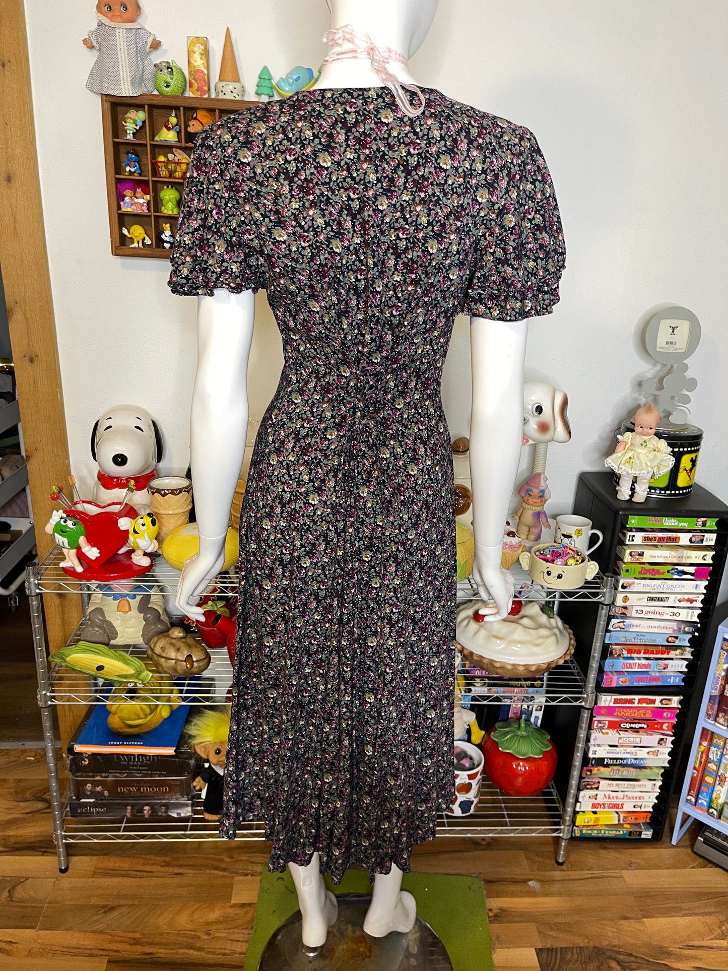 Vintage Dark Floral Grunge Maxi Dress Sz M
