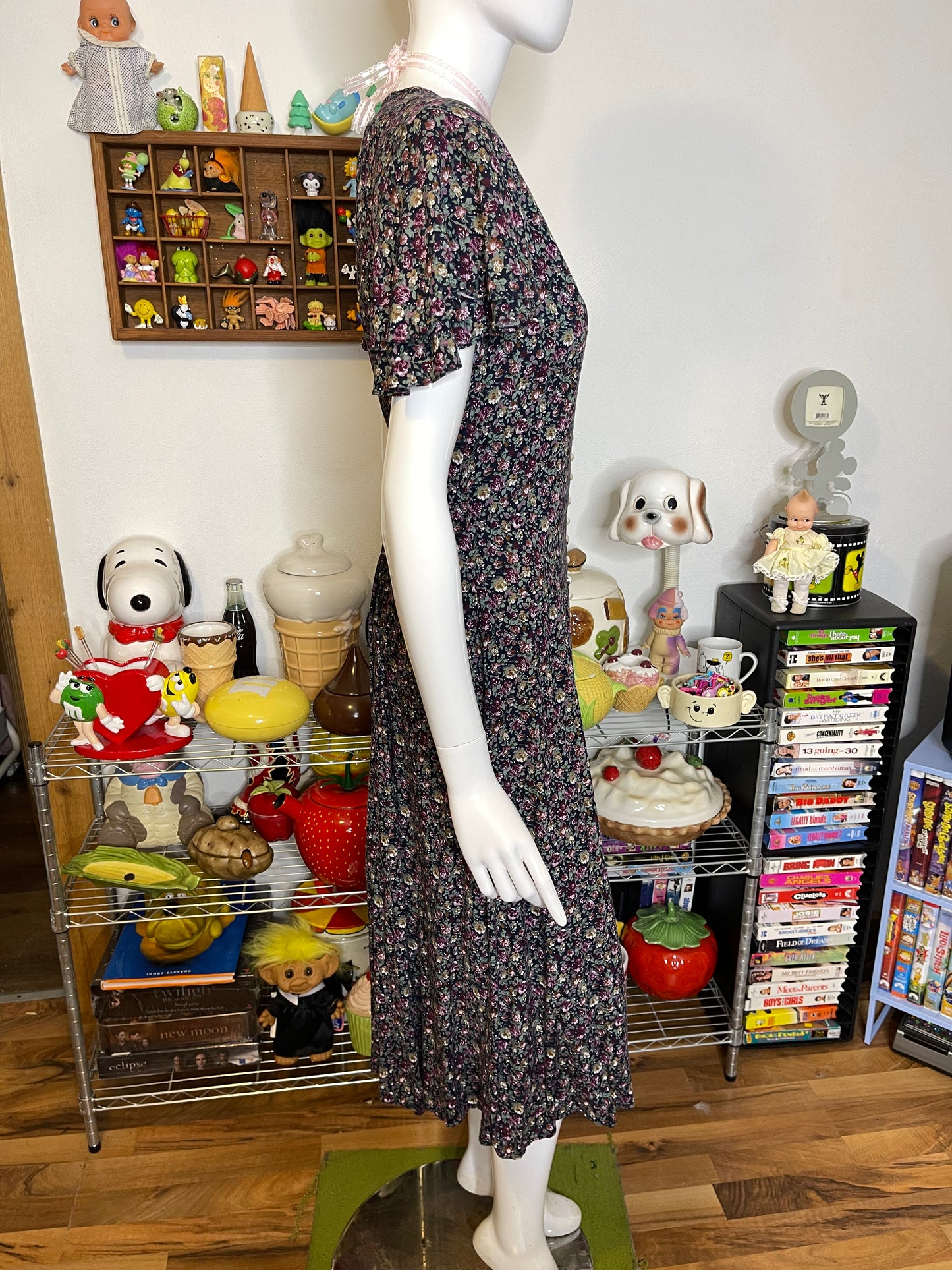 Vintage Dark Floral Grunge Maxi Dress Sz M