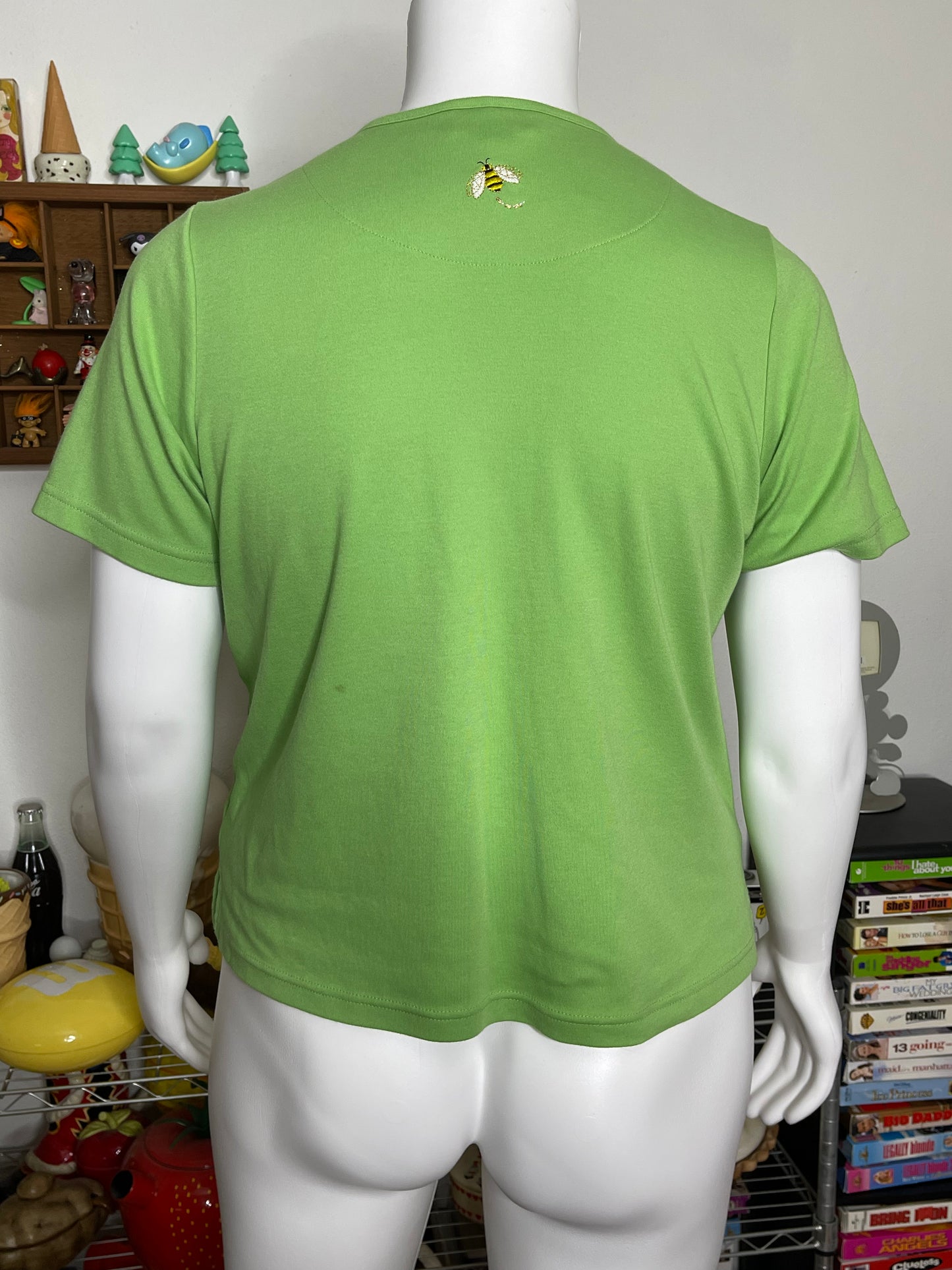 Apple Green Watermelon Lady Bug & Bee Embroidered Tee Sz 1X