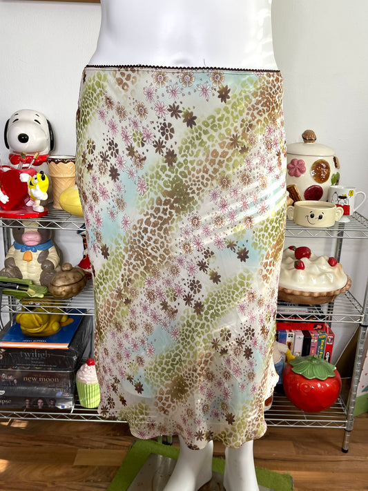 Vintage 2000s Colorful Leopard Floral Midi Skirt Sz XL