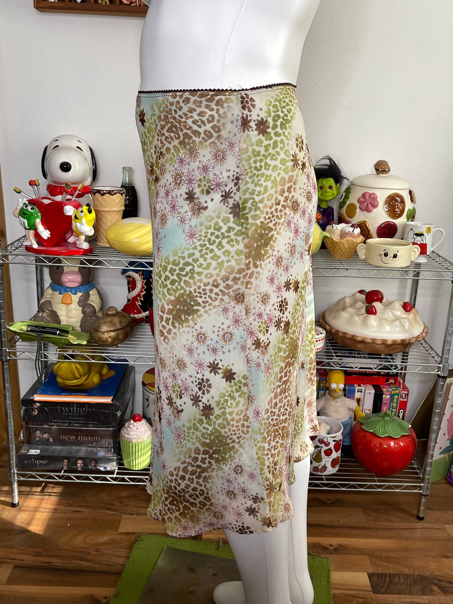 Vintage 2000s Colorful Leopard Floral Midi Skirt Sz XL