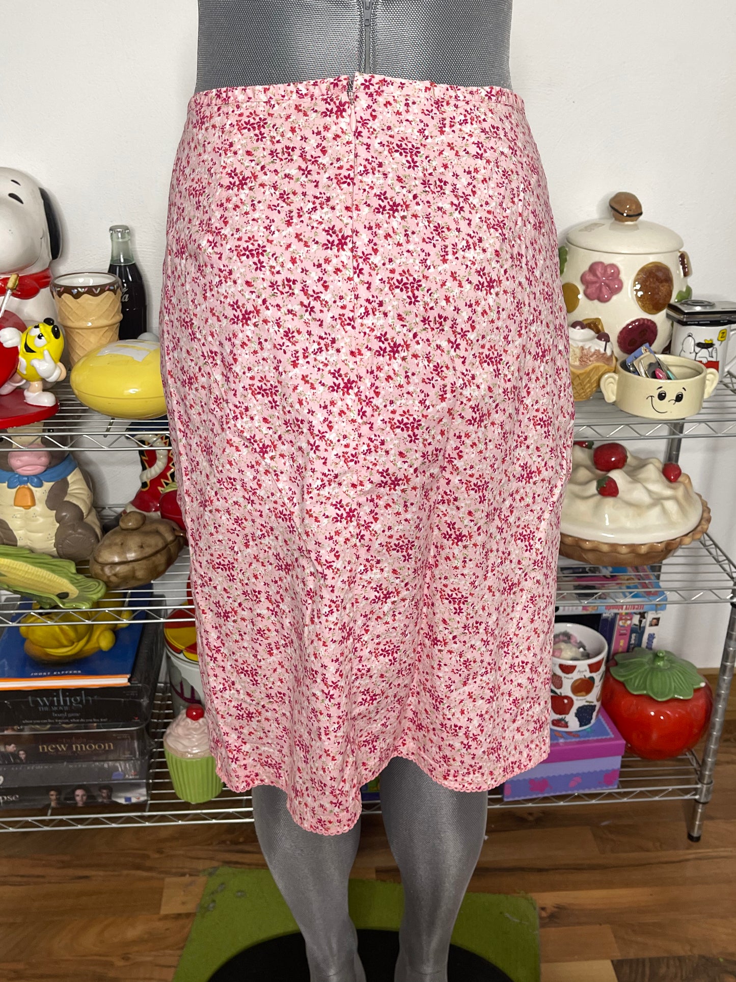 2000s Pink Flower Print Midi Skirt Sz L