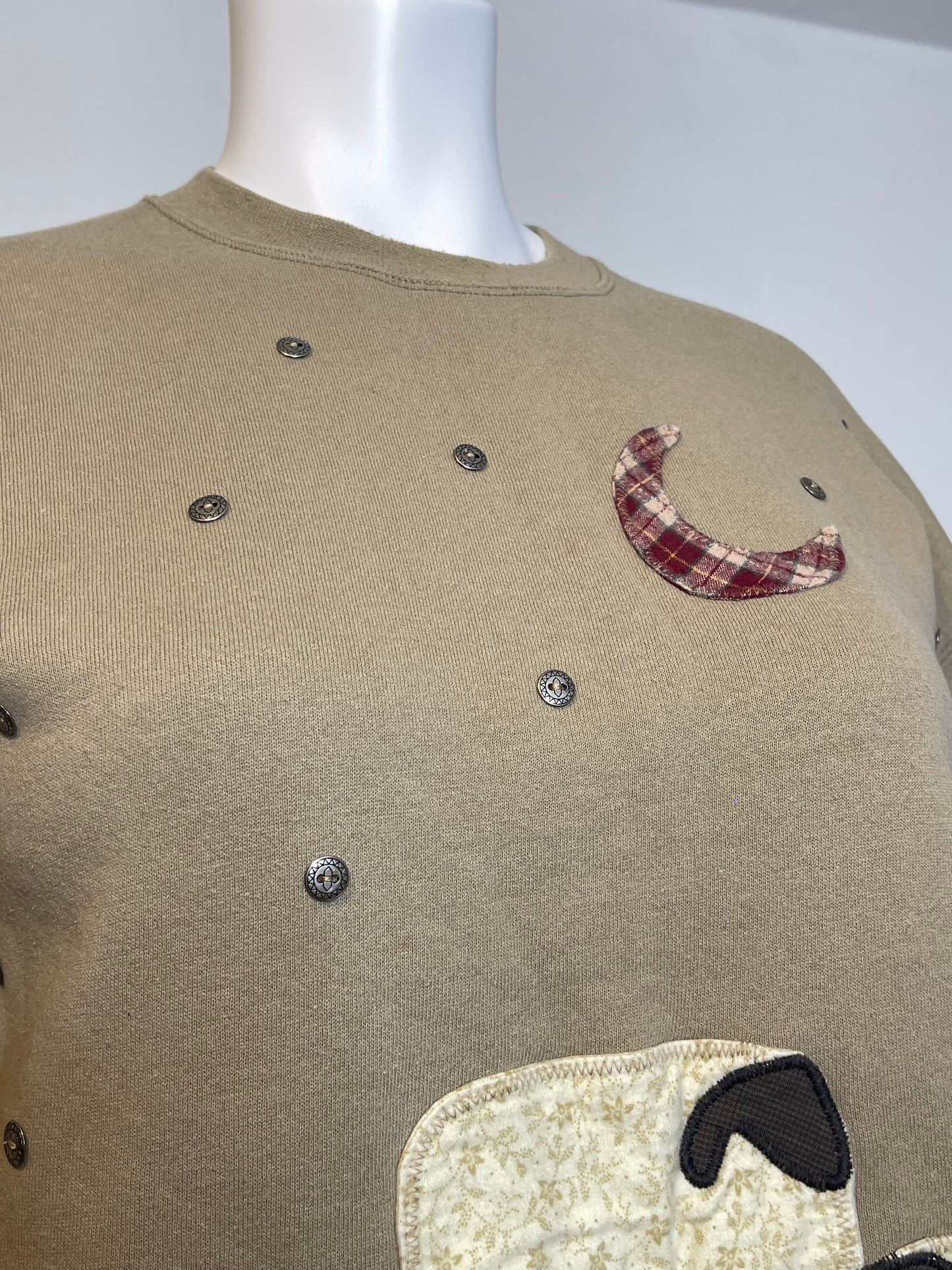 Sheep Patchwork Style Crewneck Sweater Sz L