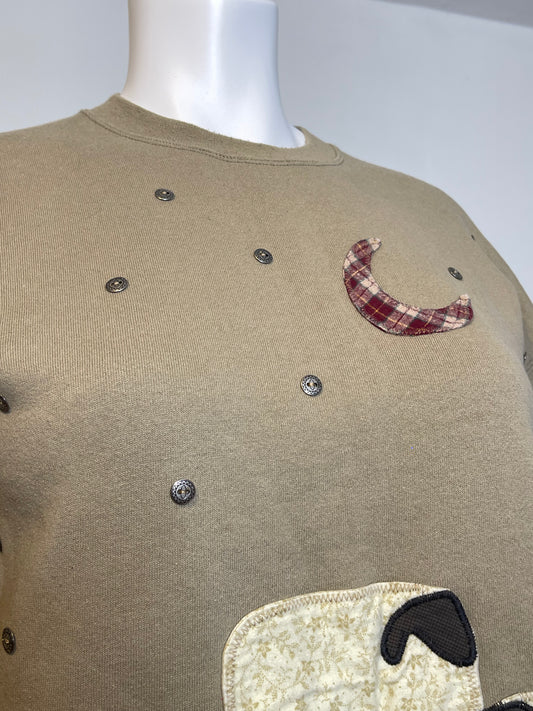 Sheep Patchwork Style Crewneck Sweater Sz L