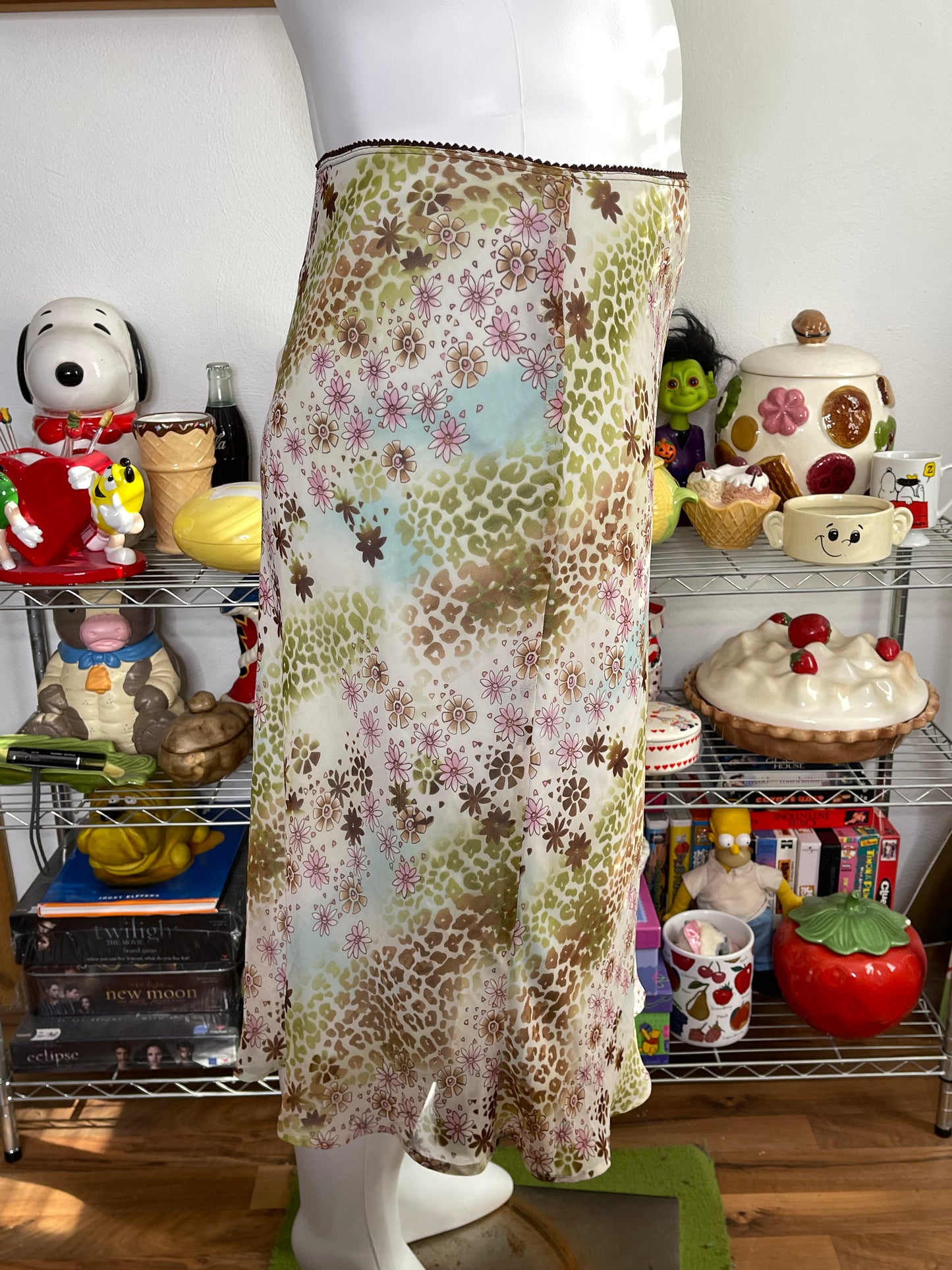 Vintage 2000s Colorful Leopard Floral Midi Skirt Sz XL