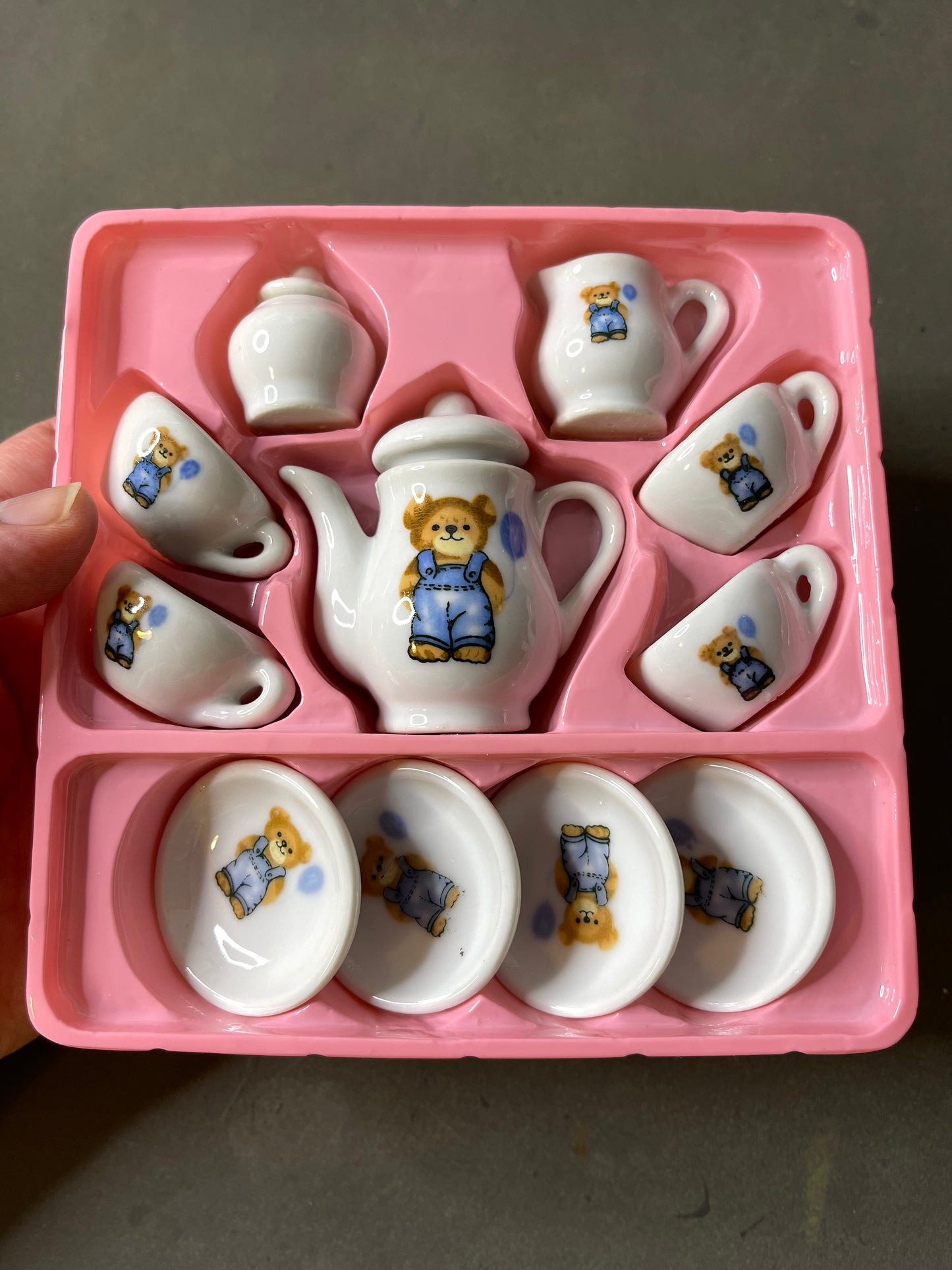 2000s Children's Teddy Bear Tiny Porcelain 13pc Tea Set