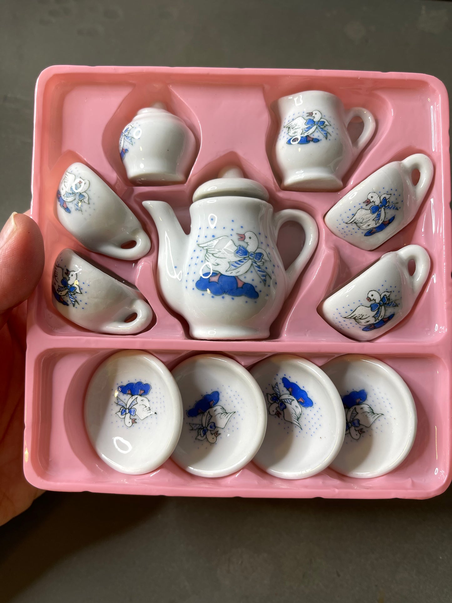 2000s Children's Goose Tiny Porcelain 13pc Tea Set