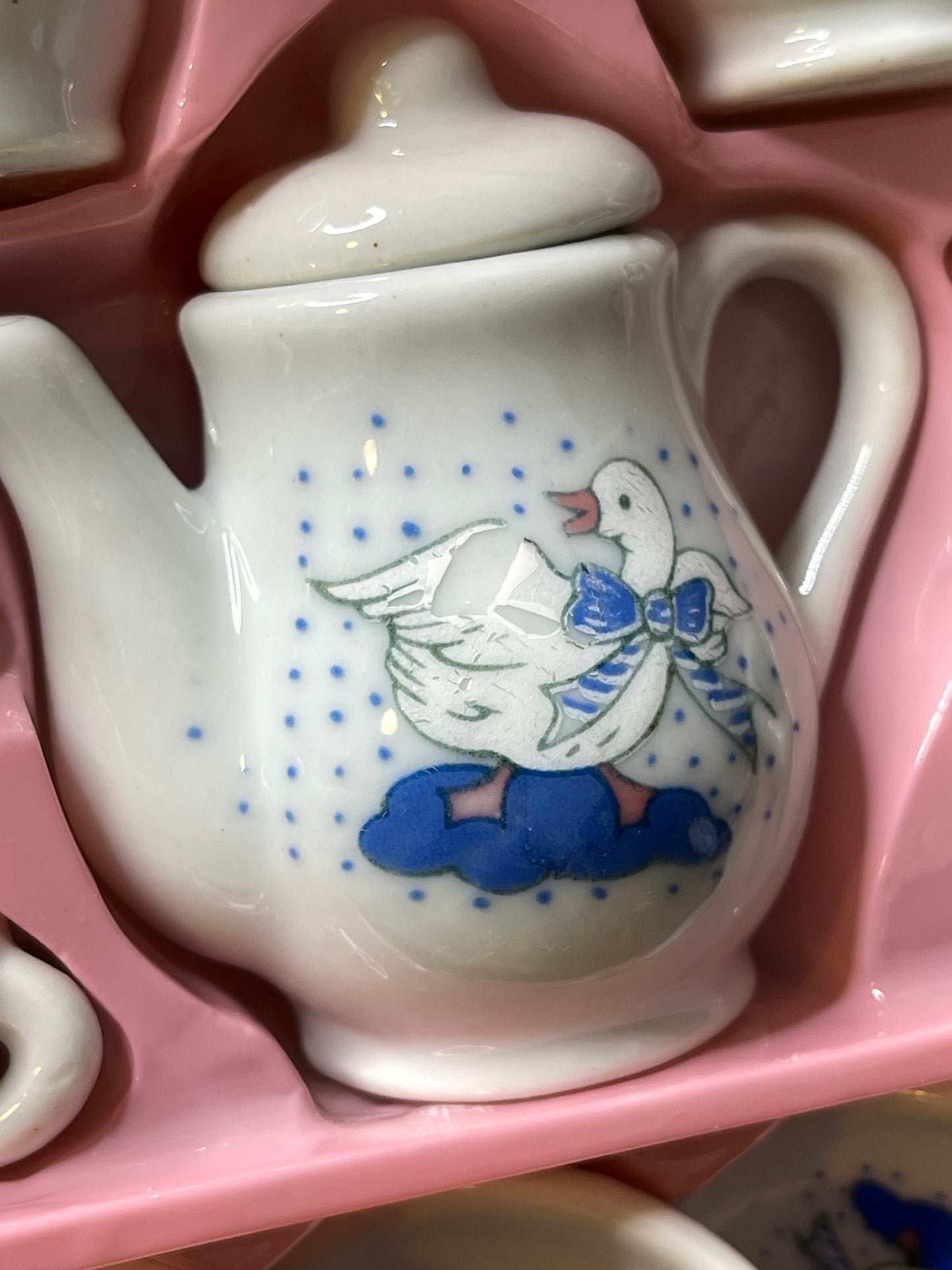 2000s Children's Goose Tiny Porcelain 13pc Tea Set
