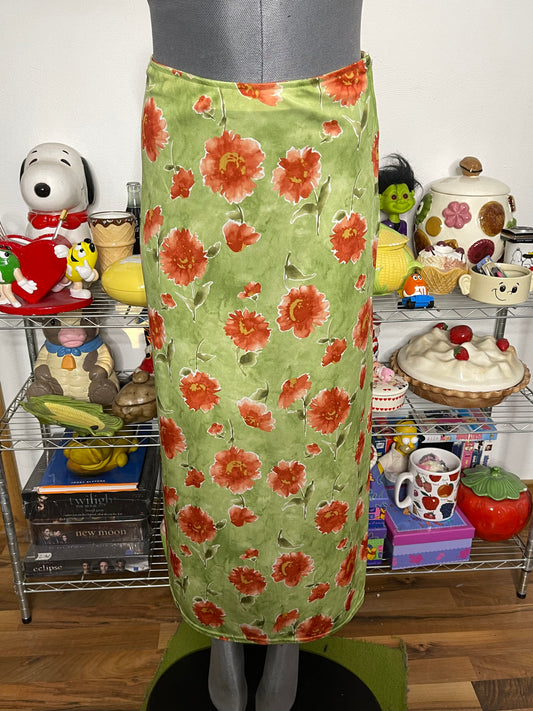 Vintage 90s Green Flower Print Maxi Skirt Sz S/M