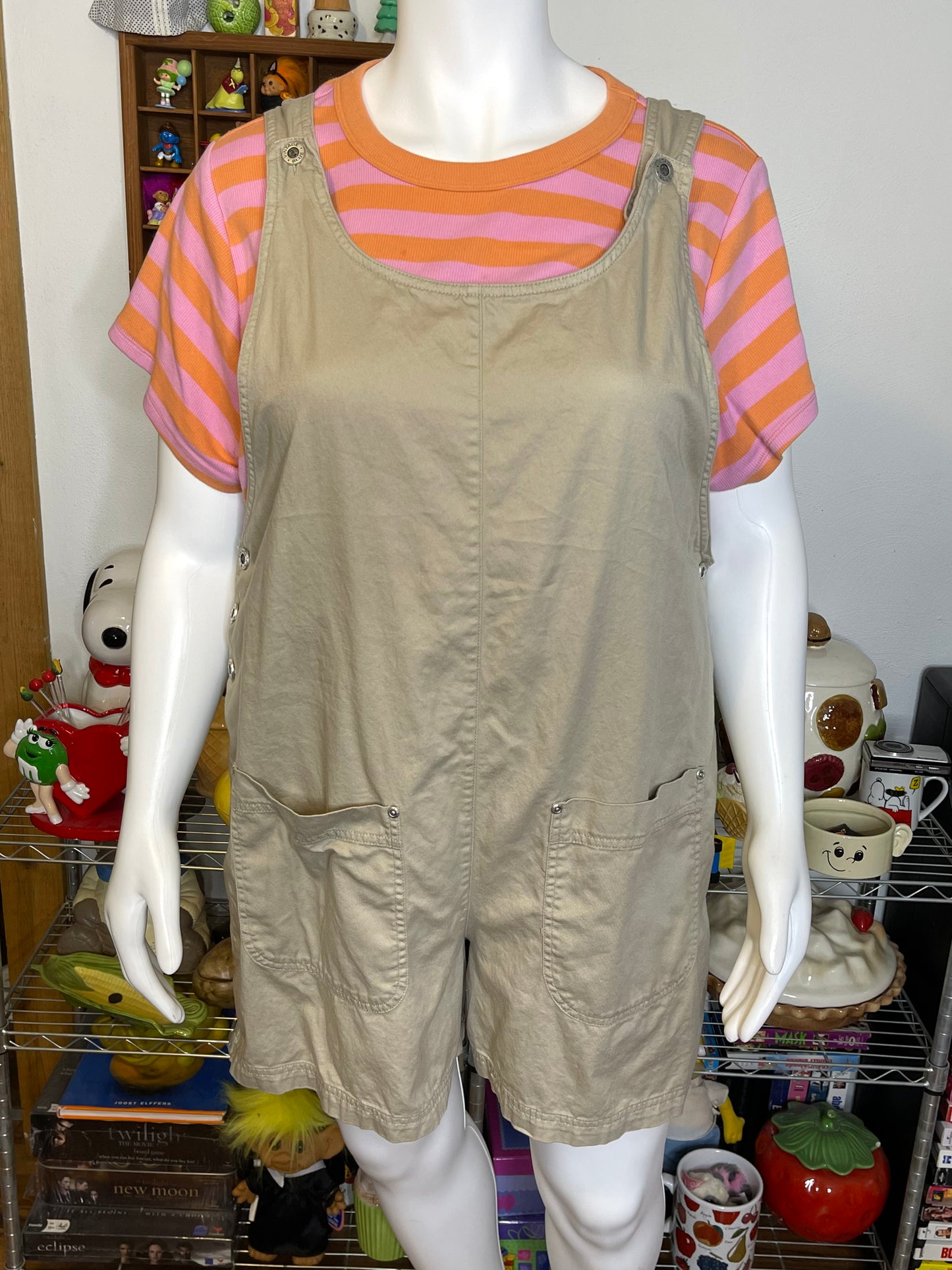 Vintage Khaki Tan Oversized Romper Overalls Sz XL/XXL